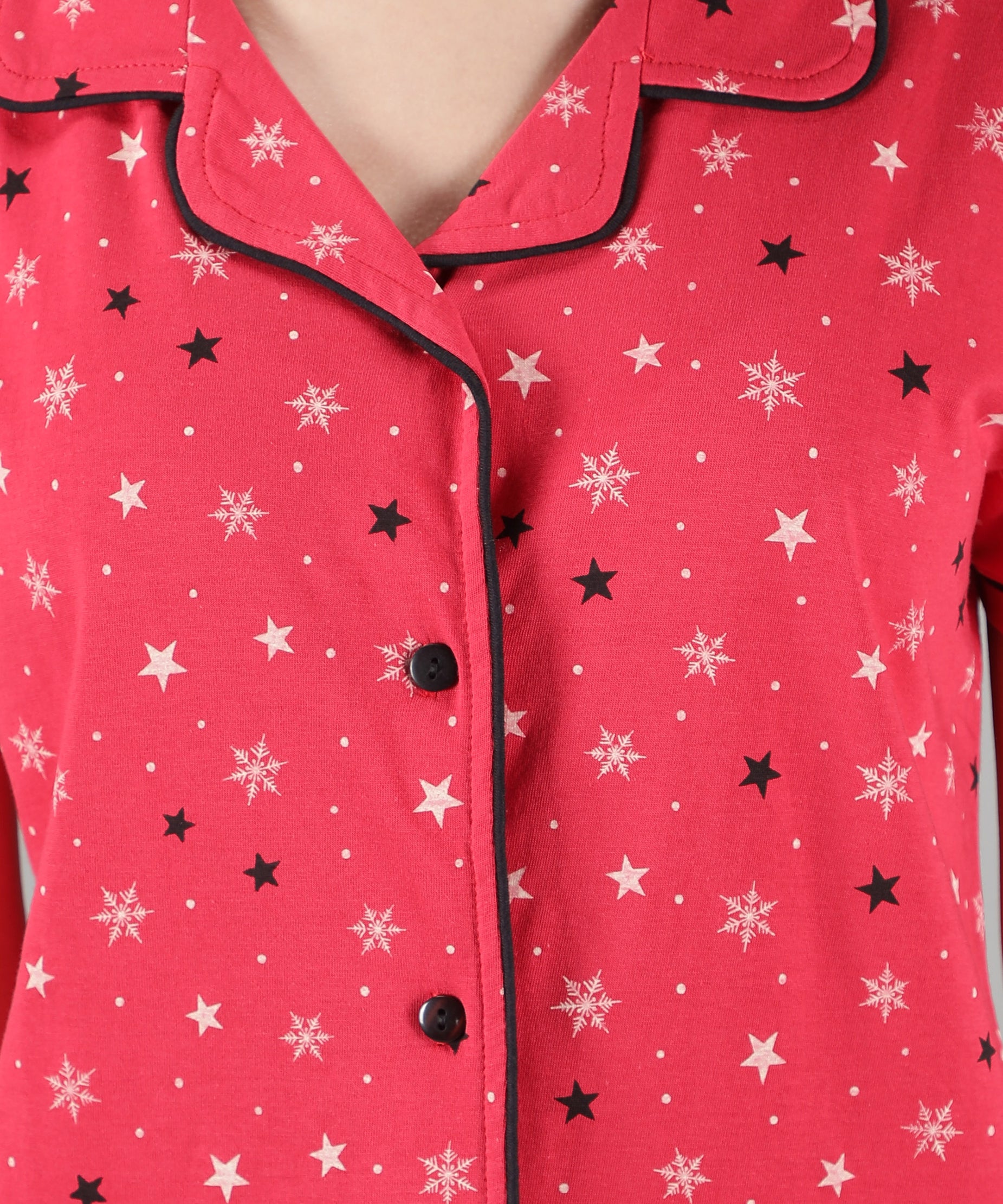 Women's Red Star Collar Style PJ Set - Celestial & Comfortable Sleepwear