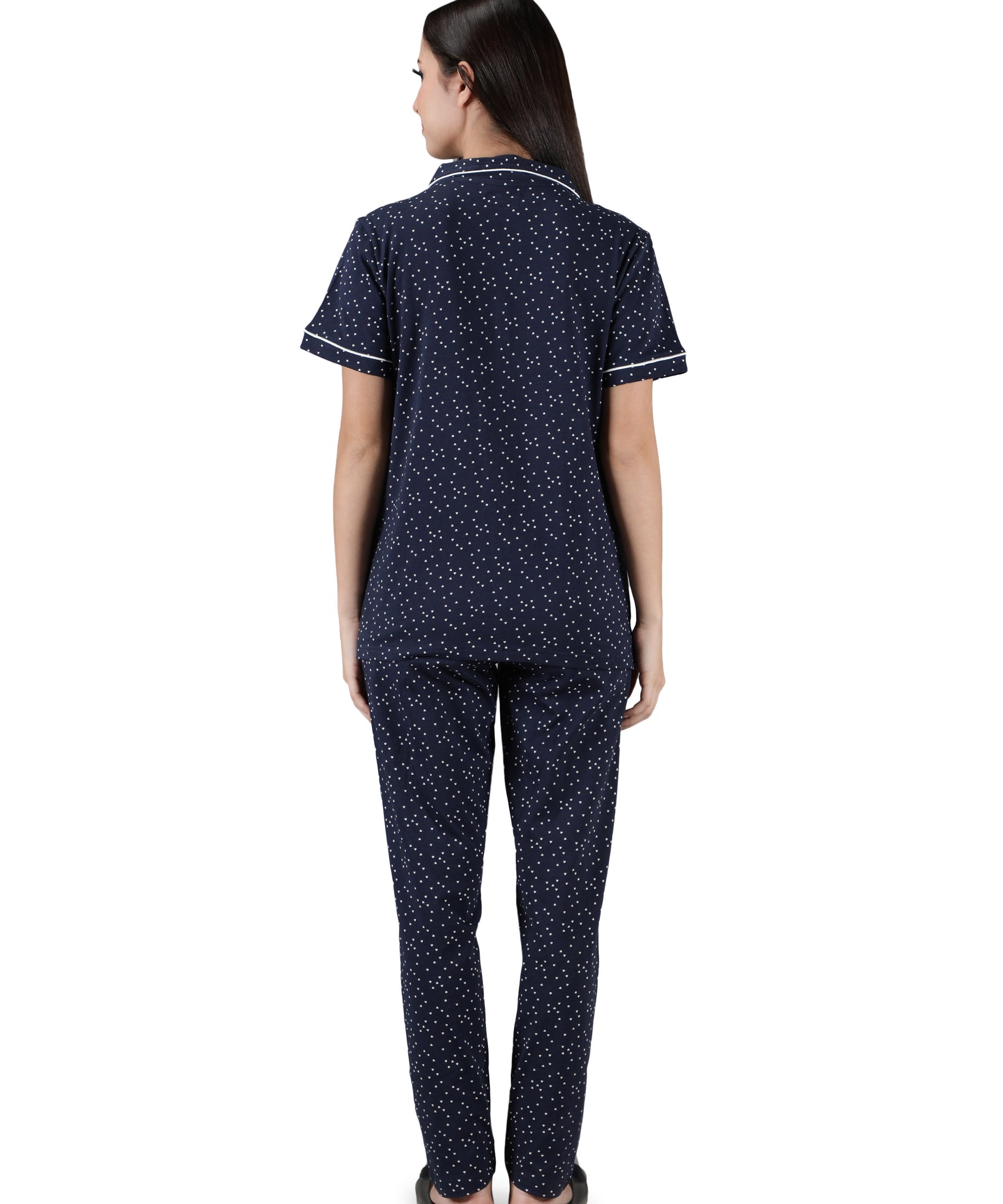 Women's Navy White Hearts Collar Style PJ Set - Romantic & Comfortable Sleepwear