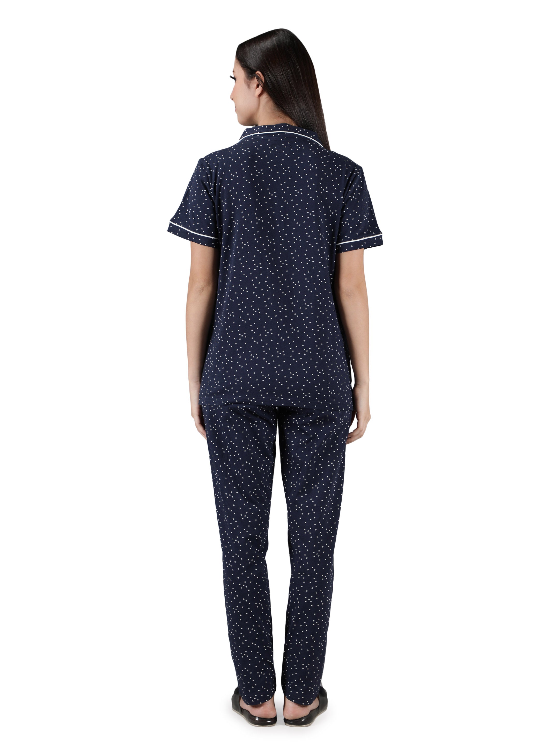 Women's Navy White Hearts Collar Style PJ Set - Romantic & Comfortable Sleepwear