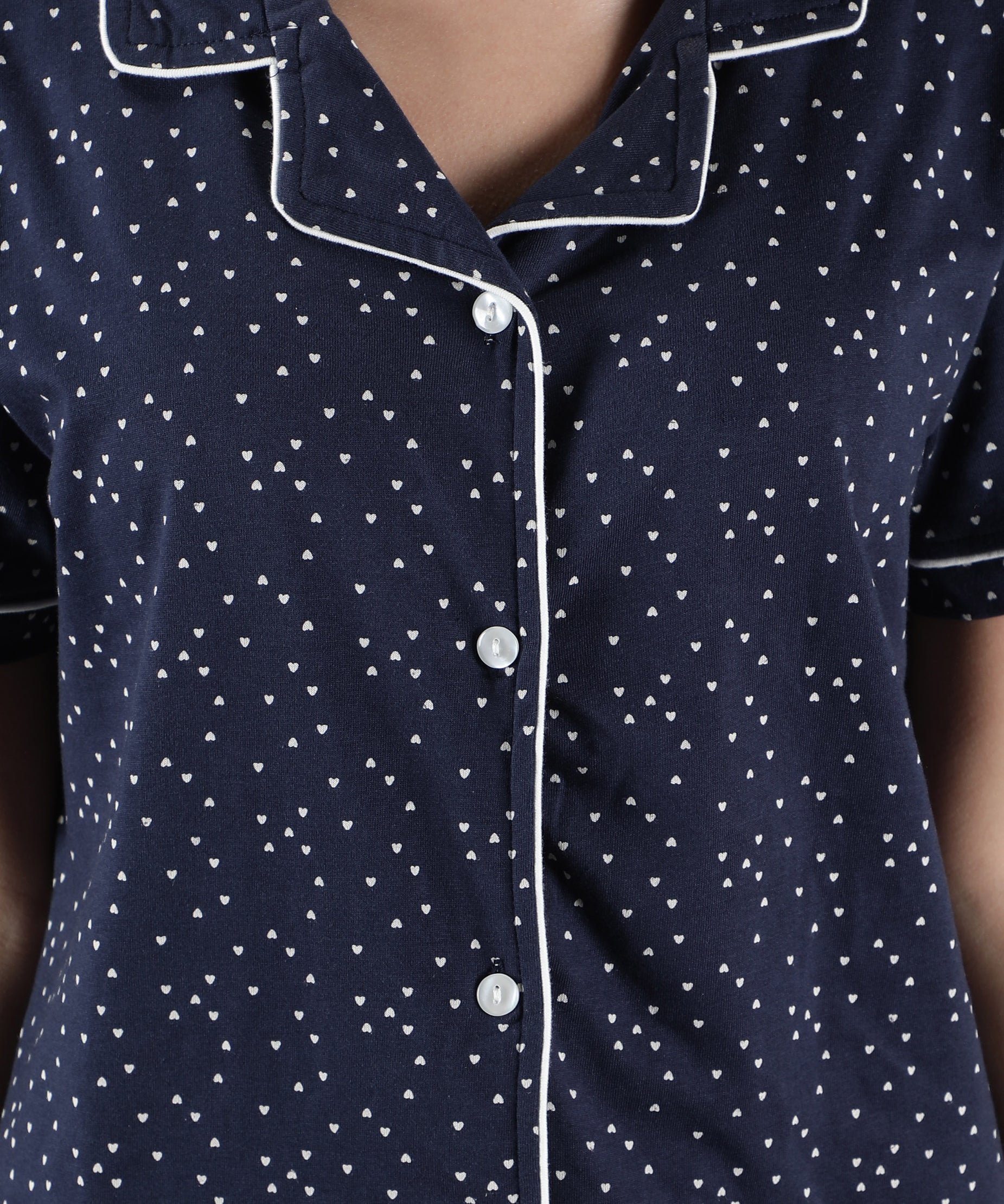 Women's Navy White Hearts Collar Style PJ Set - Romantic & Comfortable Sleepwear