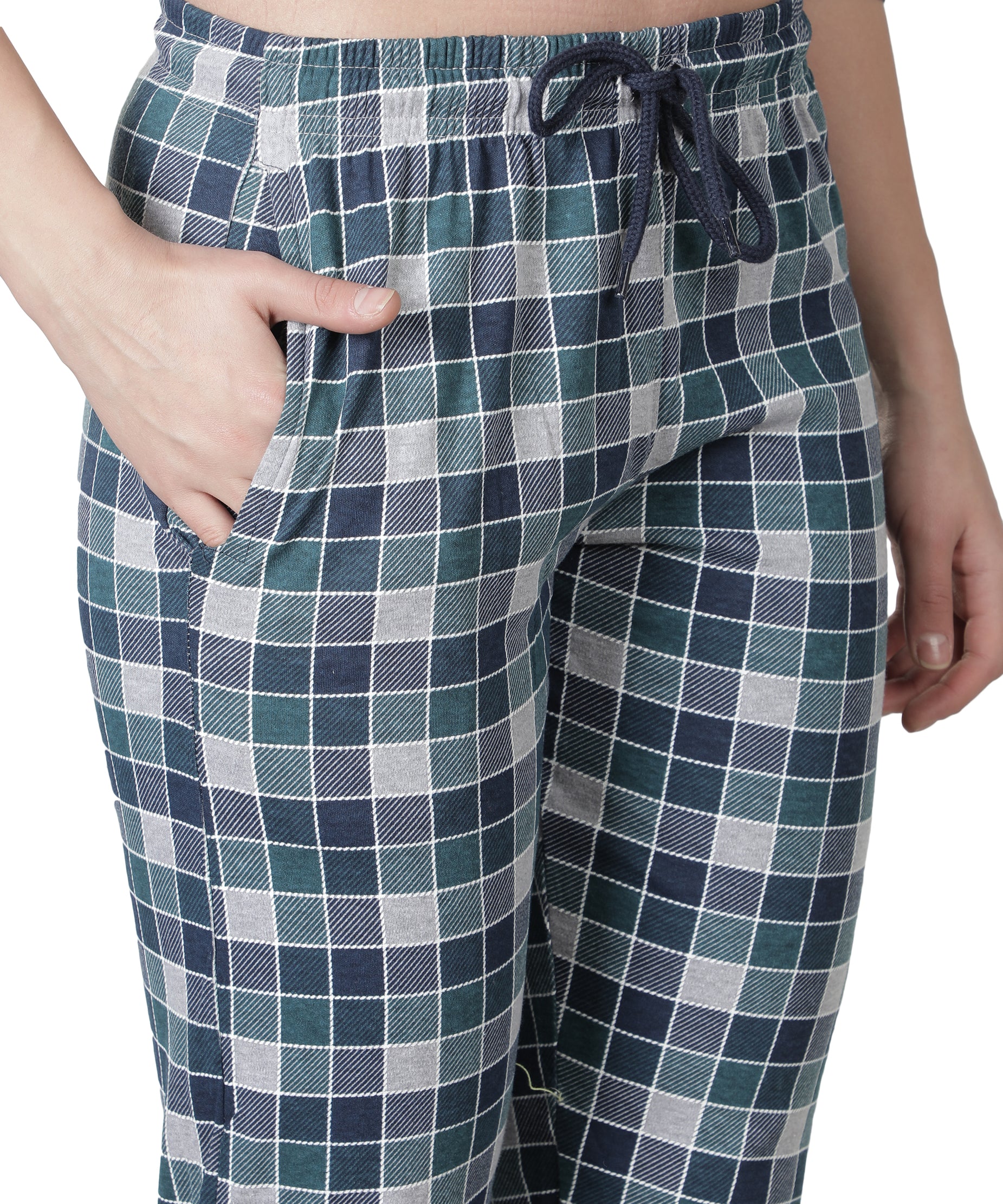 Women's Grey and Checks Round Neck Pyjama Set - Classic Comfort Meets Style