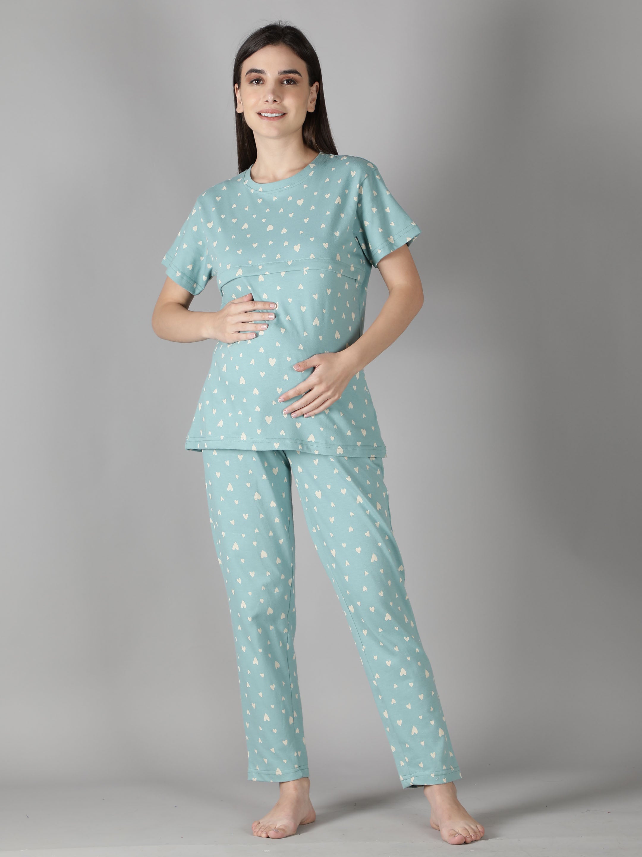 Women's Aqua Heart Nursing PJ Set - Comfortable & Functional Maternity Sleepwear