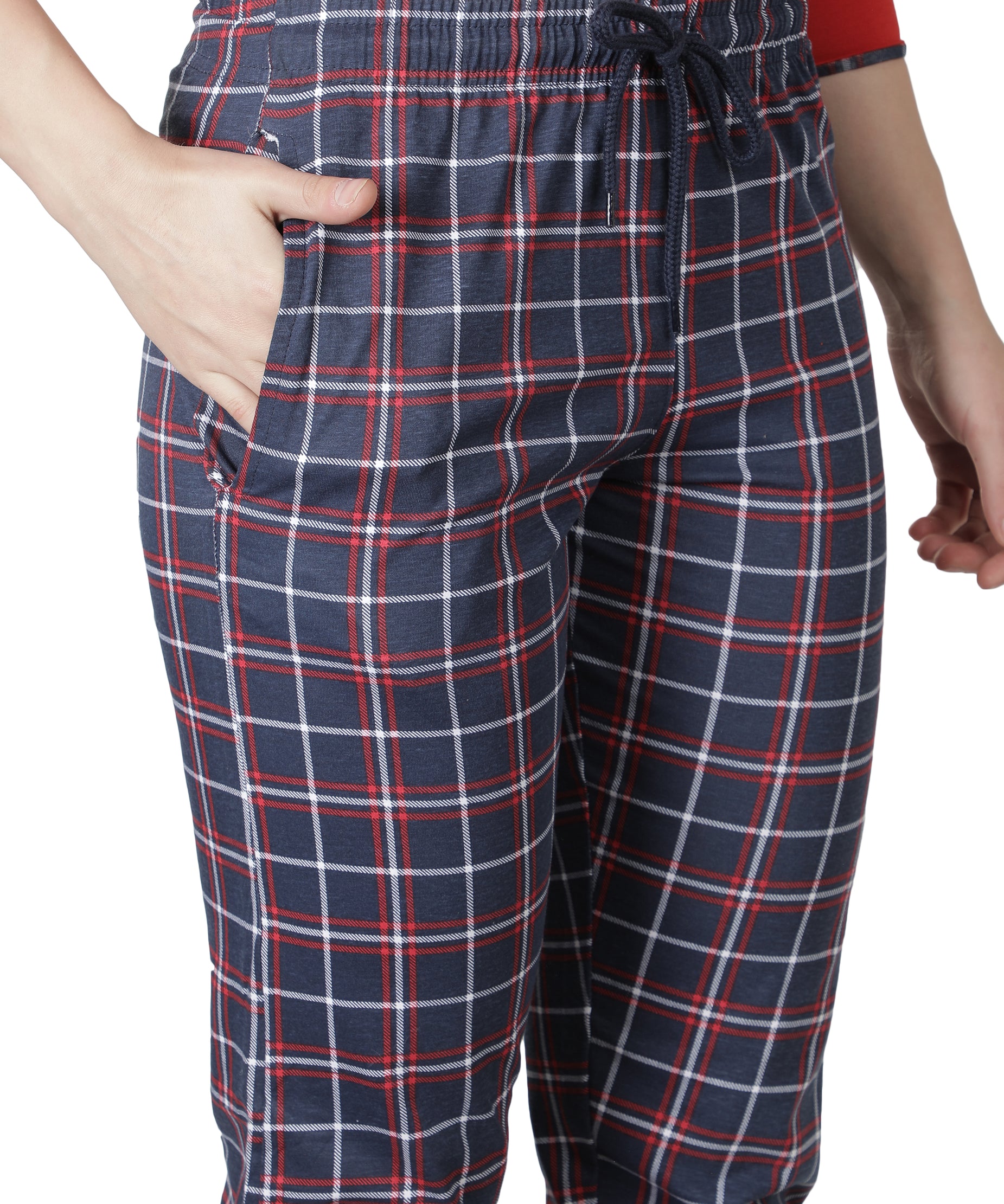 Women's Reds and Checks Round Neck Pyjama Set - Classic Comfort in Nightwear