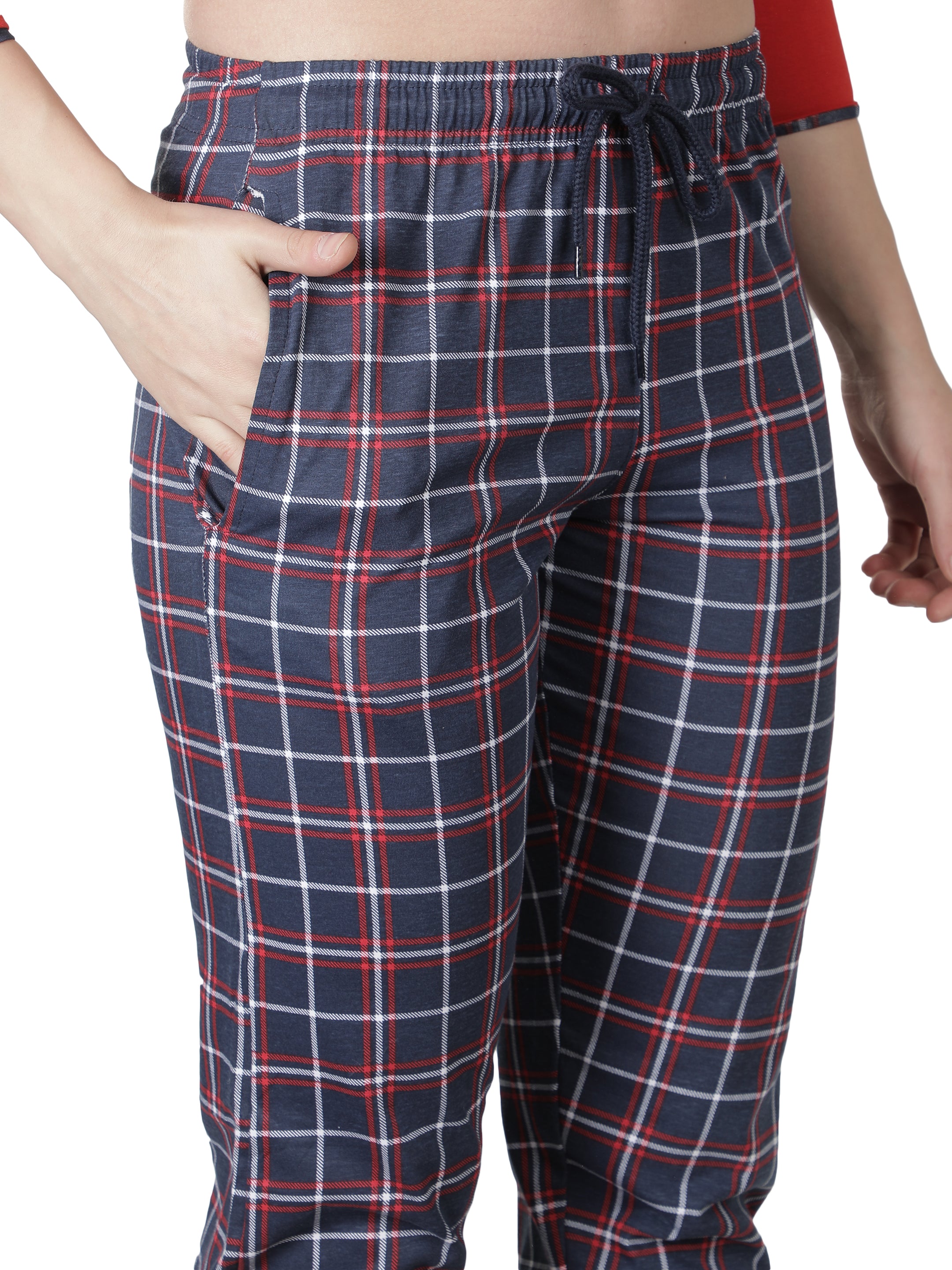 Women's Reds and Checks Round Neck Pyjama Set - Classic Comfort in Nightwear
