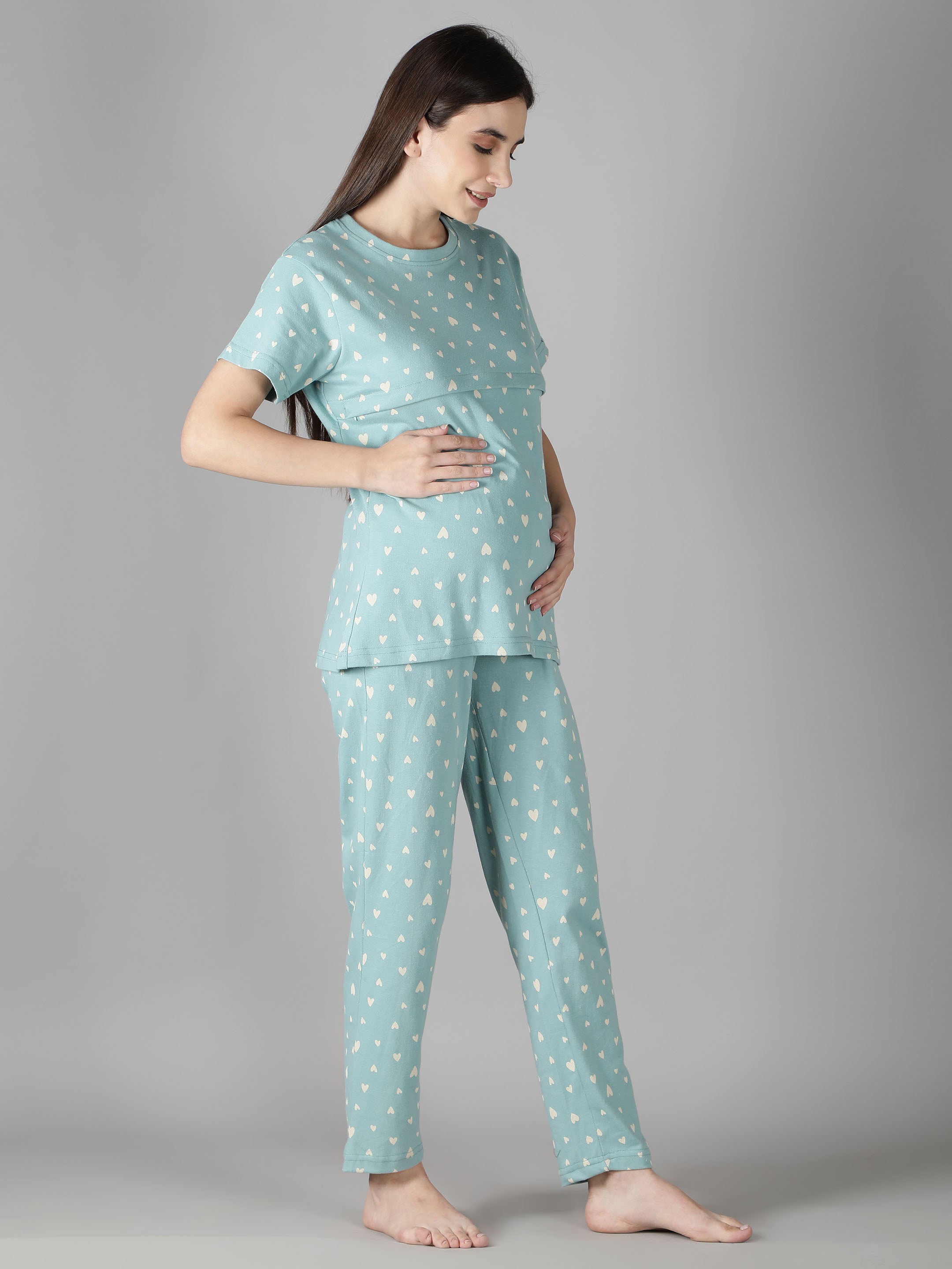 Women's Aqua Heart Nursing PJ Set - Comfortable & Functional Maternity Sleepwear