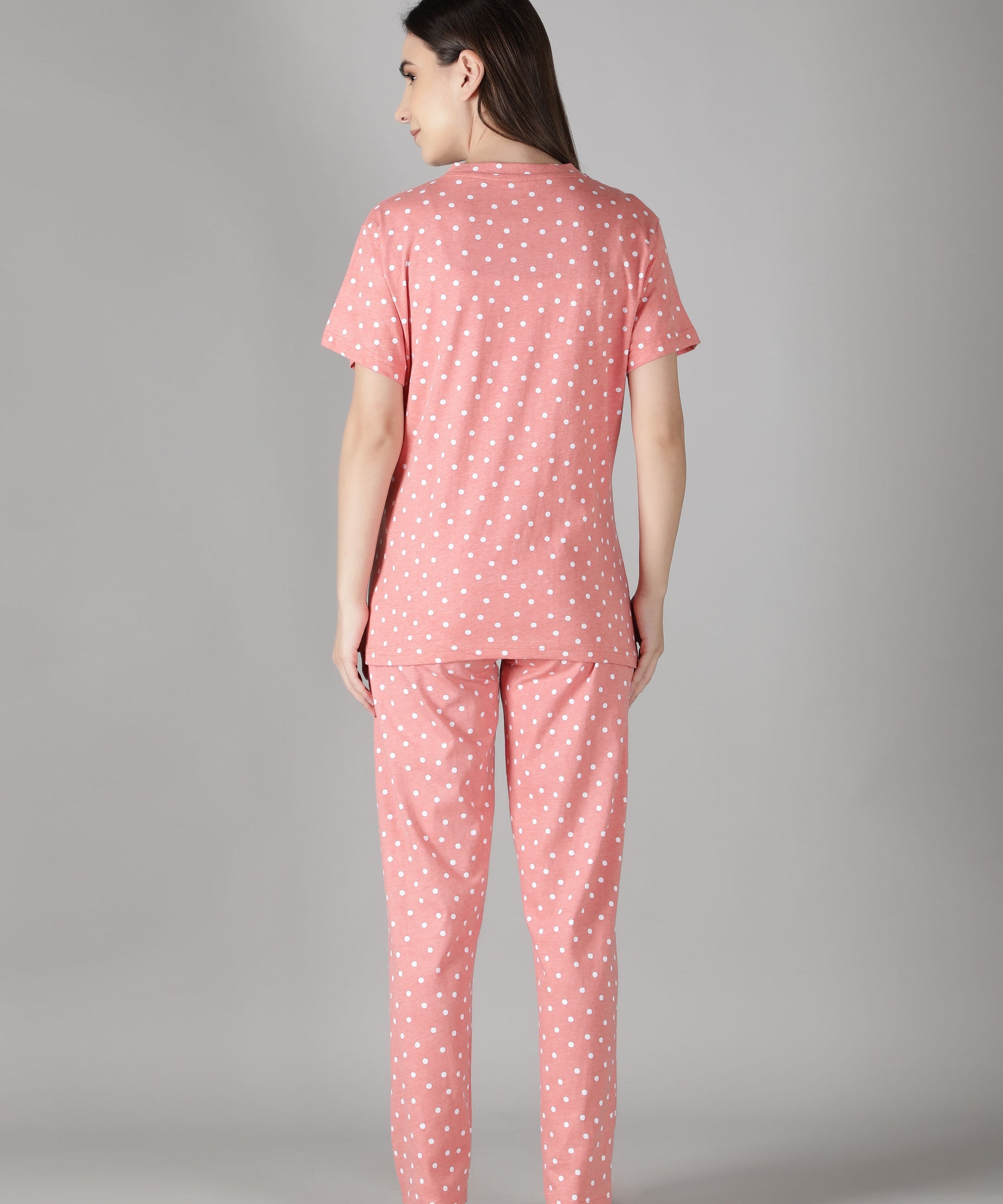 Women's Peach White Dots Nursing PJ Set - Practical & Stylish Maternity Sleepwear