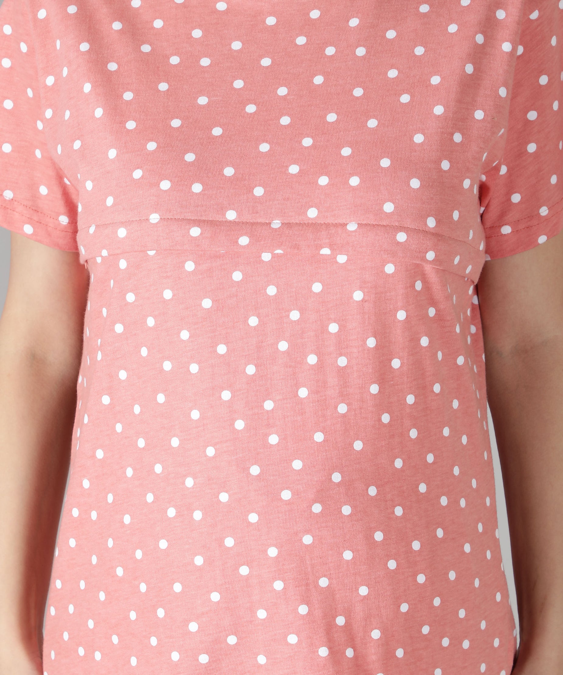 Women's Peach White Dots Nursing PJ Set - Practical & Stylish Maternity Sleepwear
