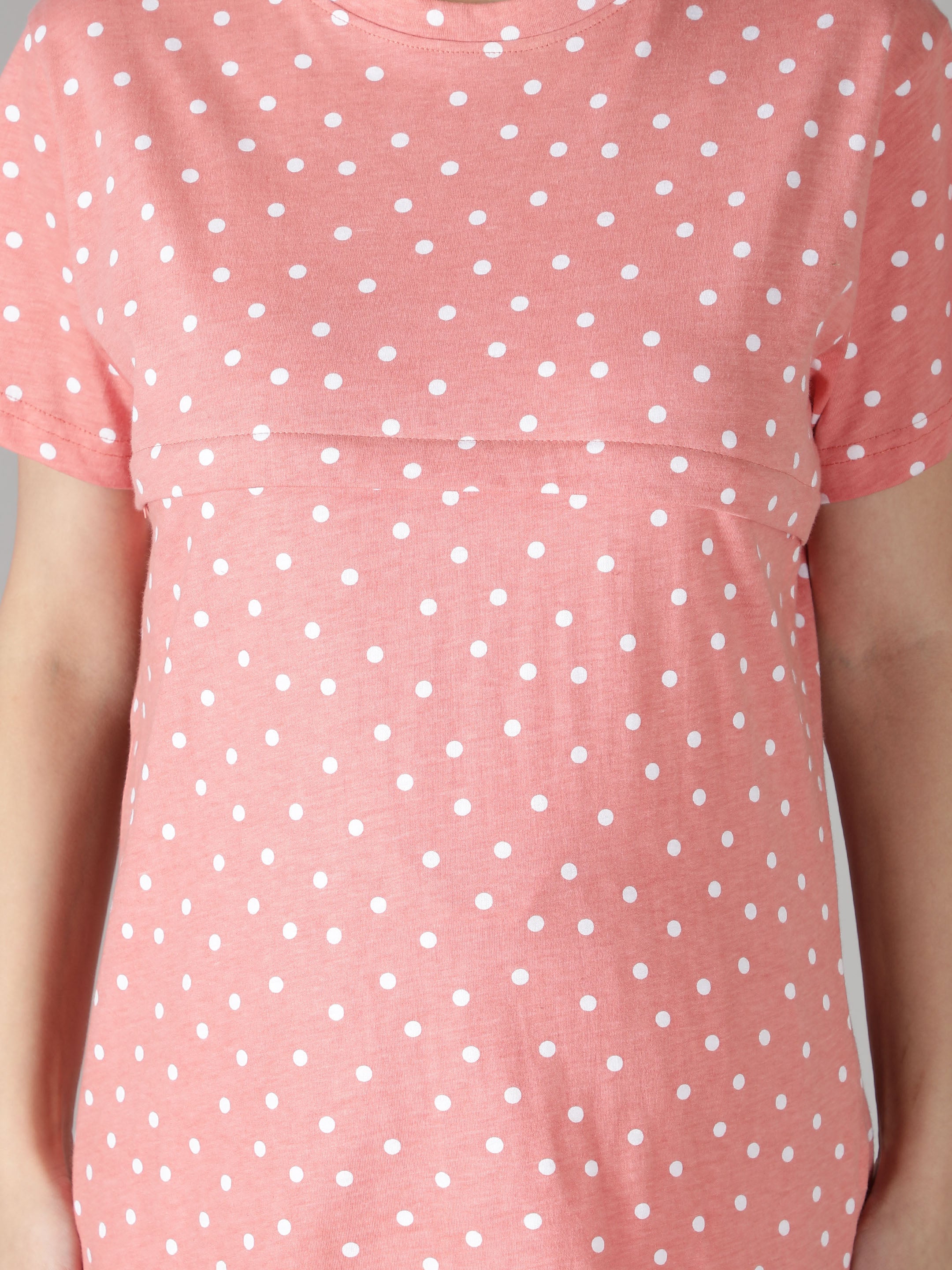 Women's Peach White Dots Nursing PJ Set - Practical & Stylish Maternity Sleepwear