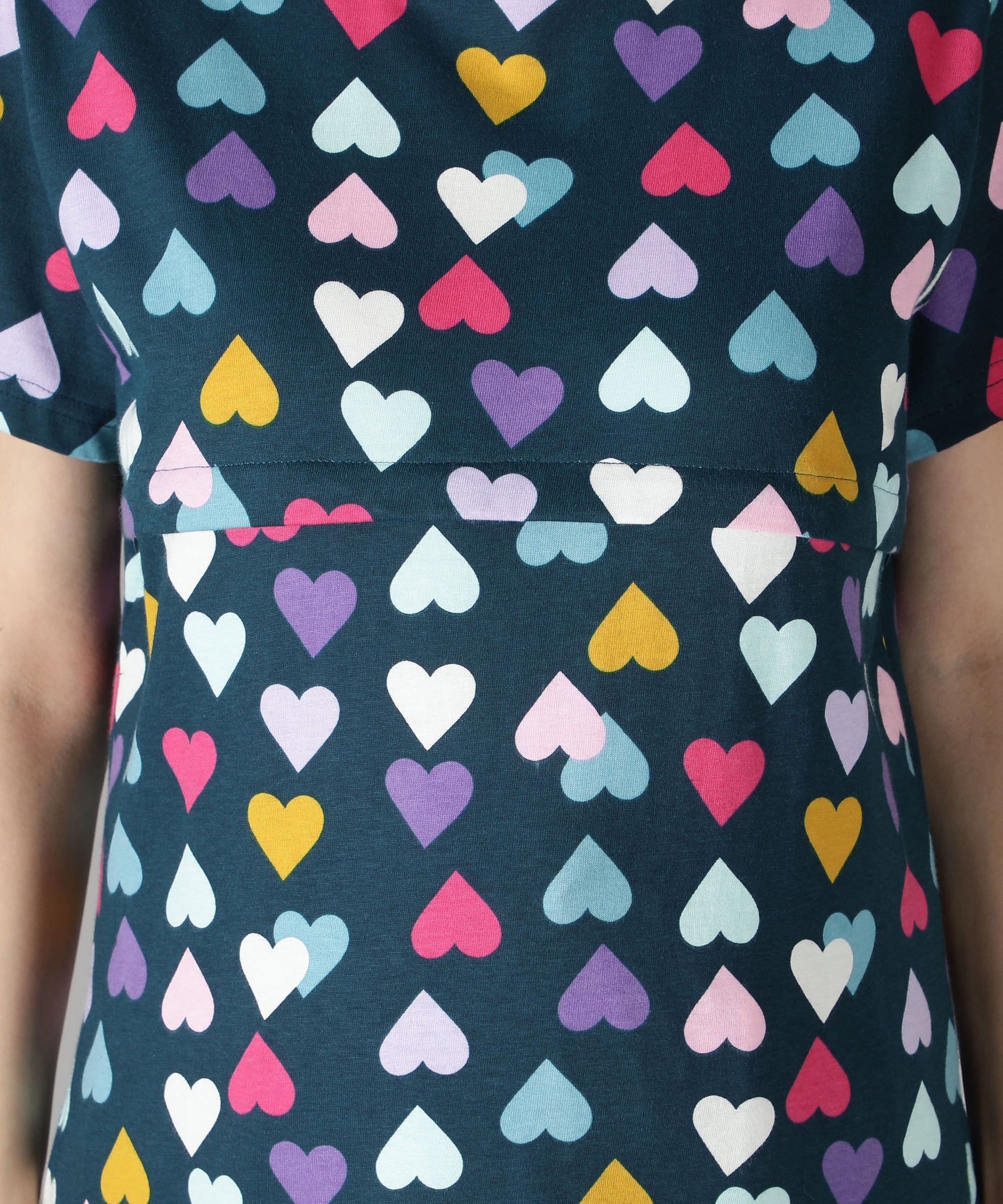 Women's Navy Multicolored Hearts Nursing PJ Set - Vibrant & Functional Maternity Sleepwear
