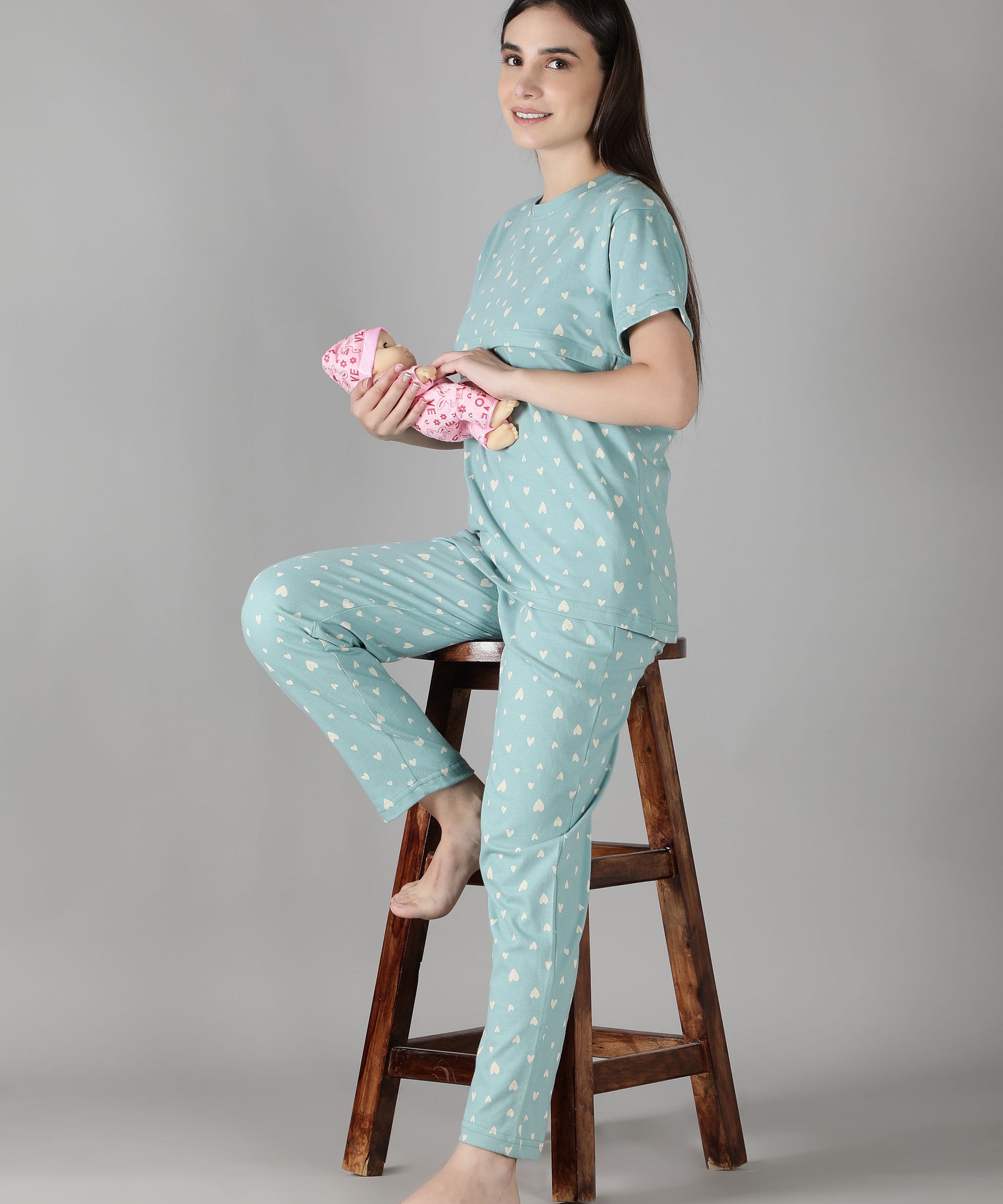 Women's Aqua Heart Nursing PJ Set - Comfortable & Functional Maternity Sleepwear