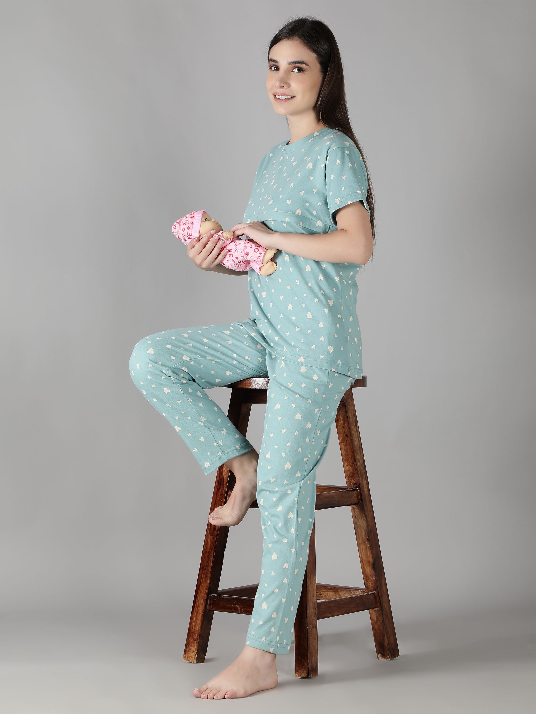 Women's Aqua Heart Nursing PJ Set - Comfortable & Functional Maternity Sleepwear