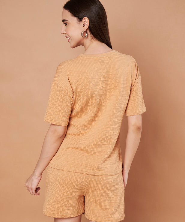 Women’s Waffle Knit Co-ord Lounge Set – Peach Beige