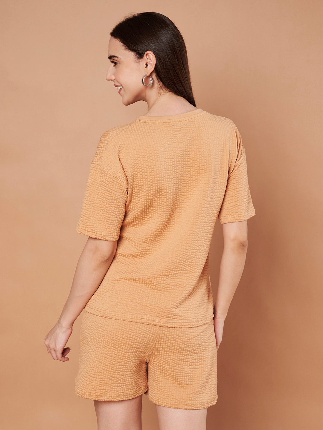 Women’s Waffle Knit Co-ord Lounge Set – Peach Beige