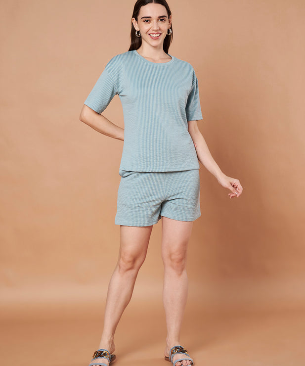 Women’s Blue Waffle Knit Co-ord Lounge Set