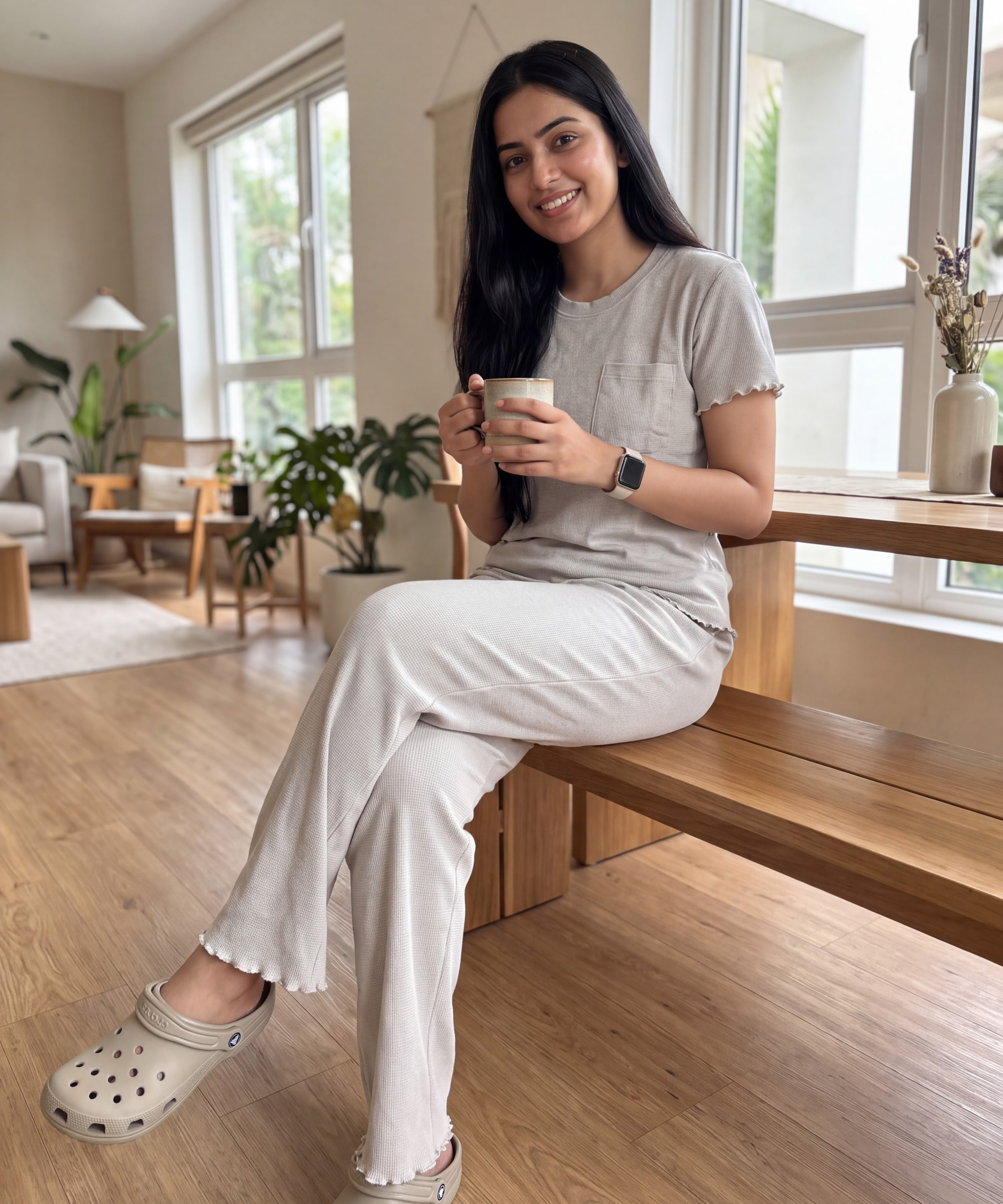 Women’s Premium Waffle Loungewear Set - Grey