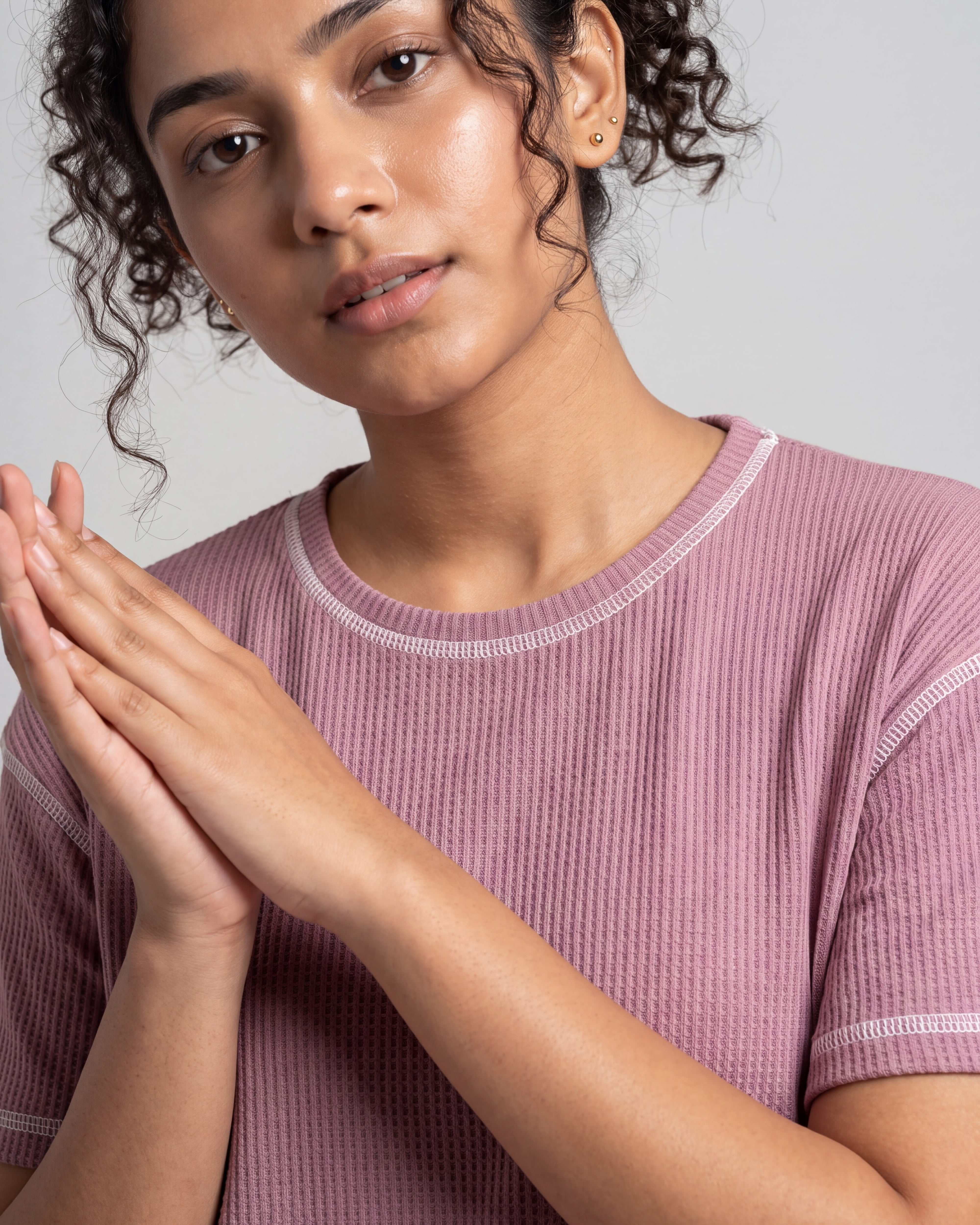 Rose Pink Drop Shoulder Textured Loungewear Set
