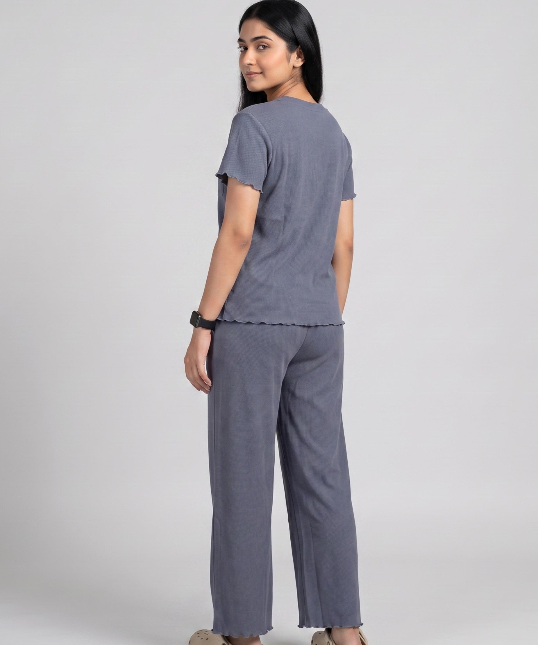 Women’s Premium Waffle Loungewear Set - Dark Grey