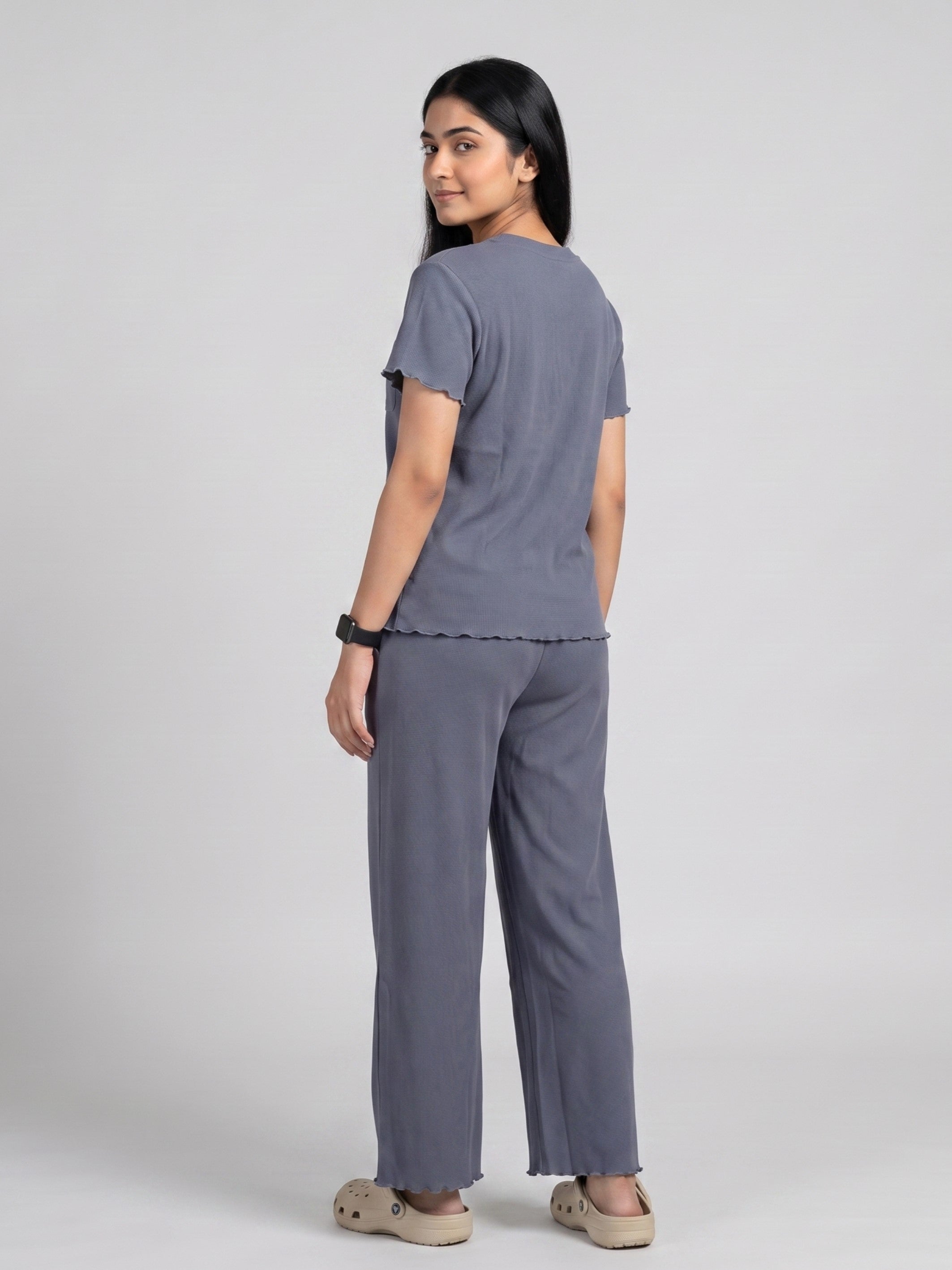 Women’s Premium Waffle Loungewear Set - Dark Grey