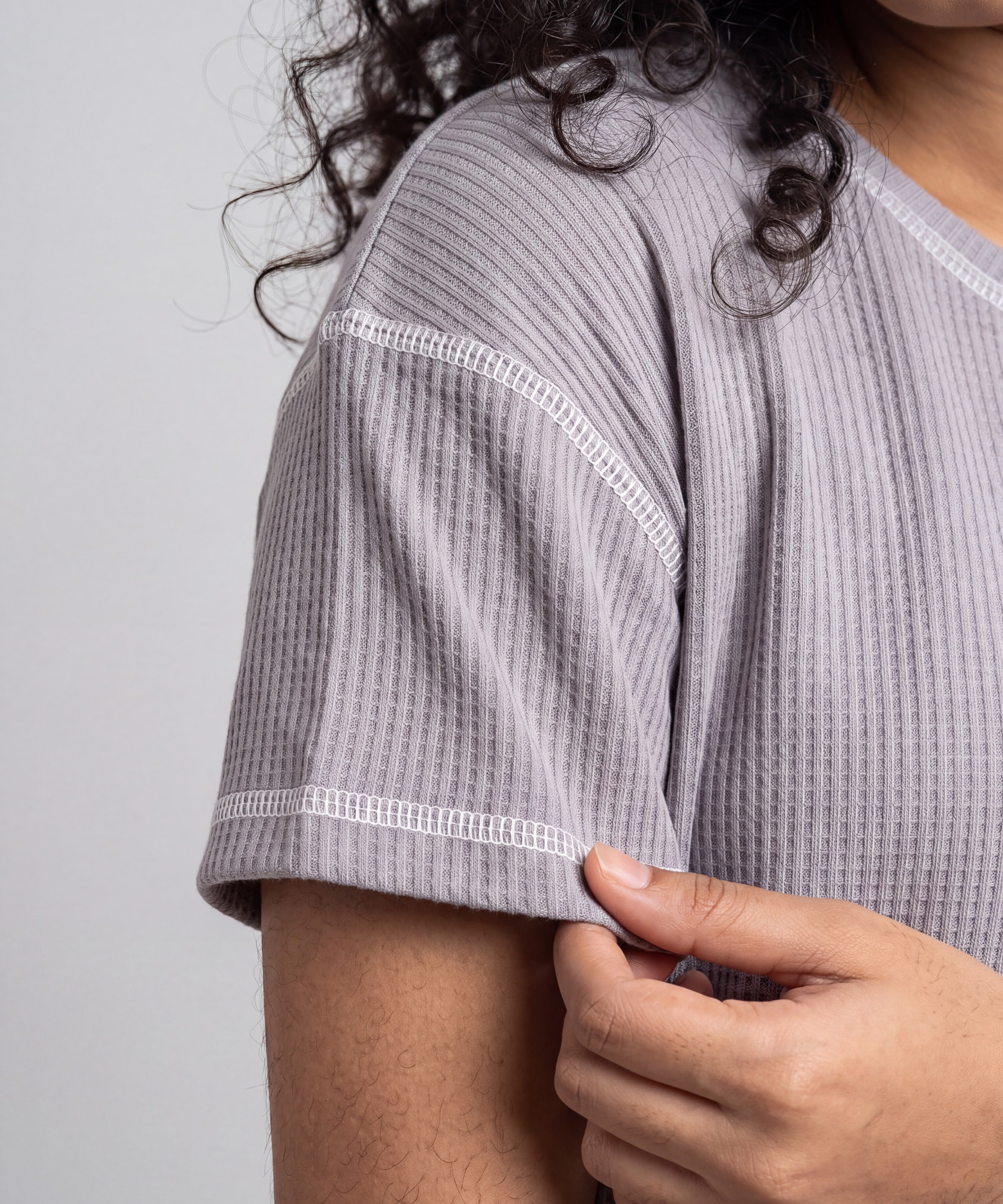 Grey Drop Shoulder Textured Loungewear Set
