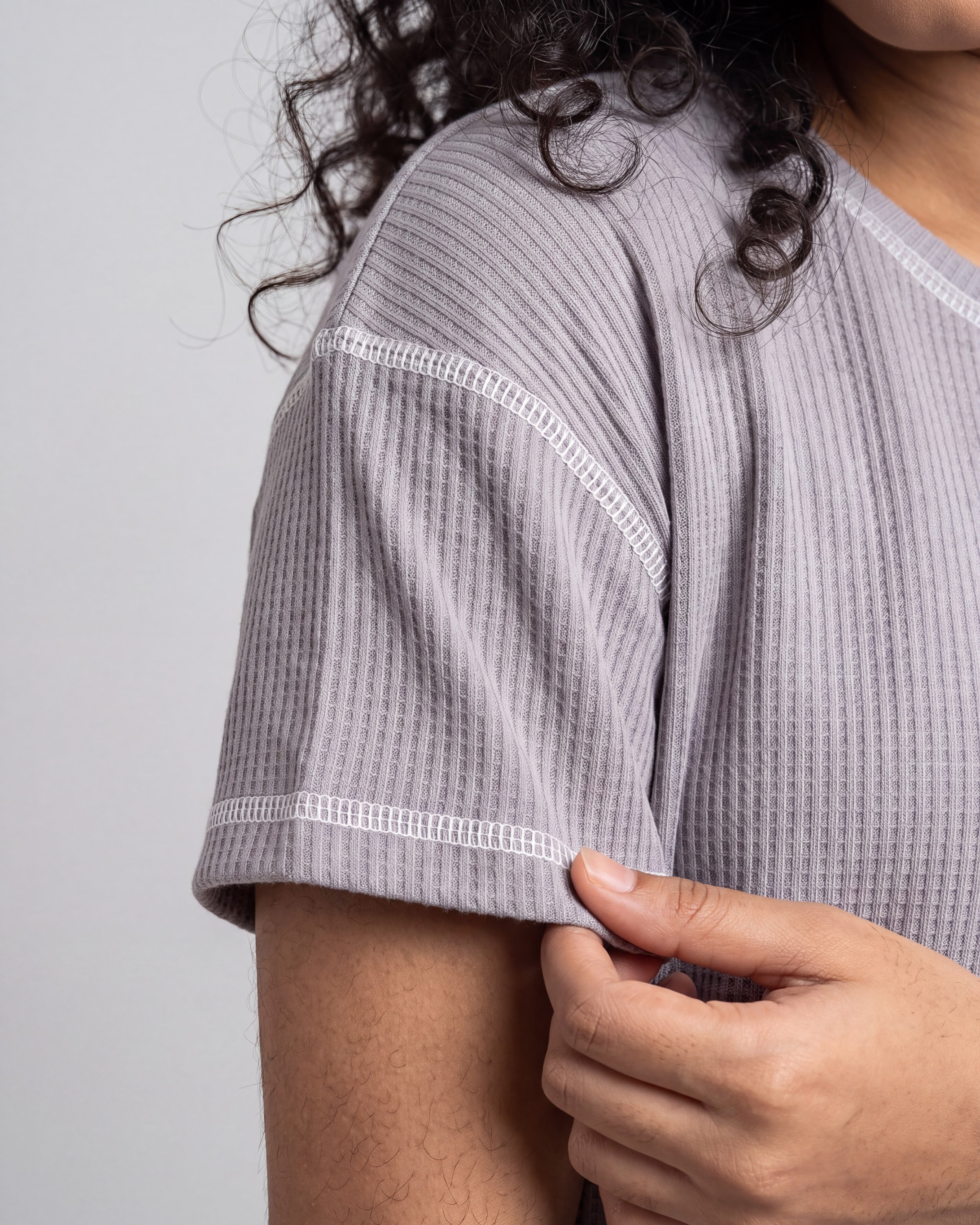 Grey Drop Shoulder Textured Loungewear Set