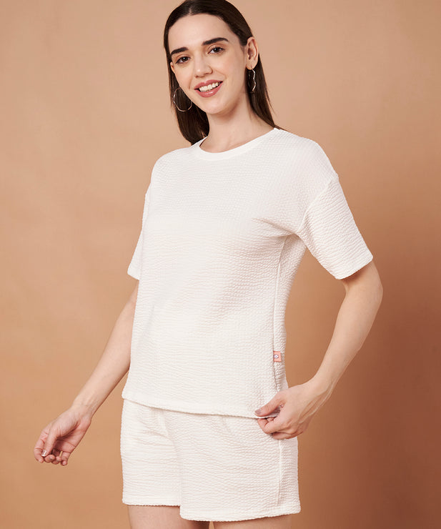 Women’s Ivory White Textured Lounge Co-ord Set | Nightwear & Casual Loungewear