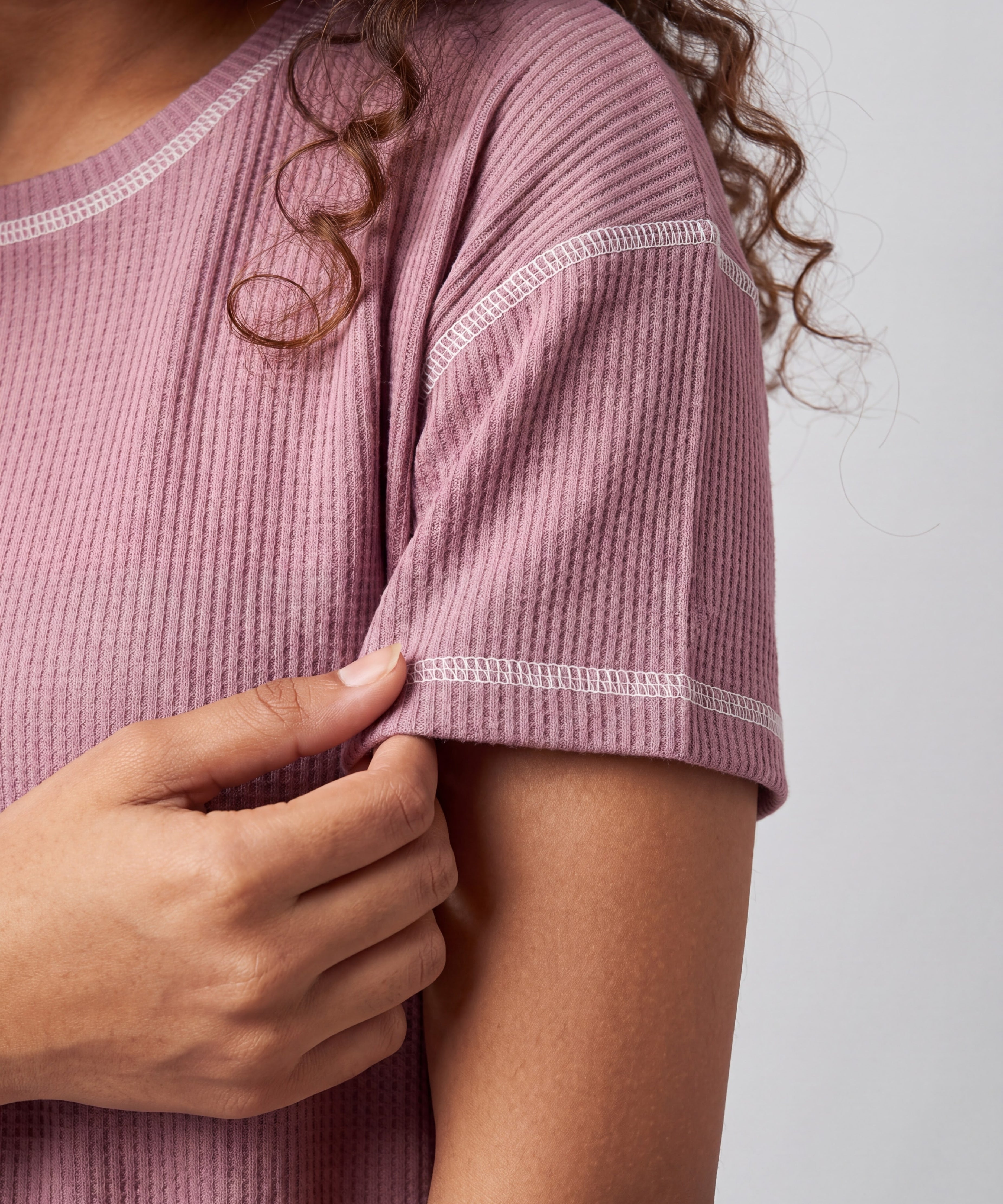 Rose Pink Drop Shoulder Textured Loungewear Set