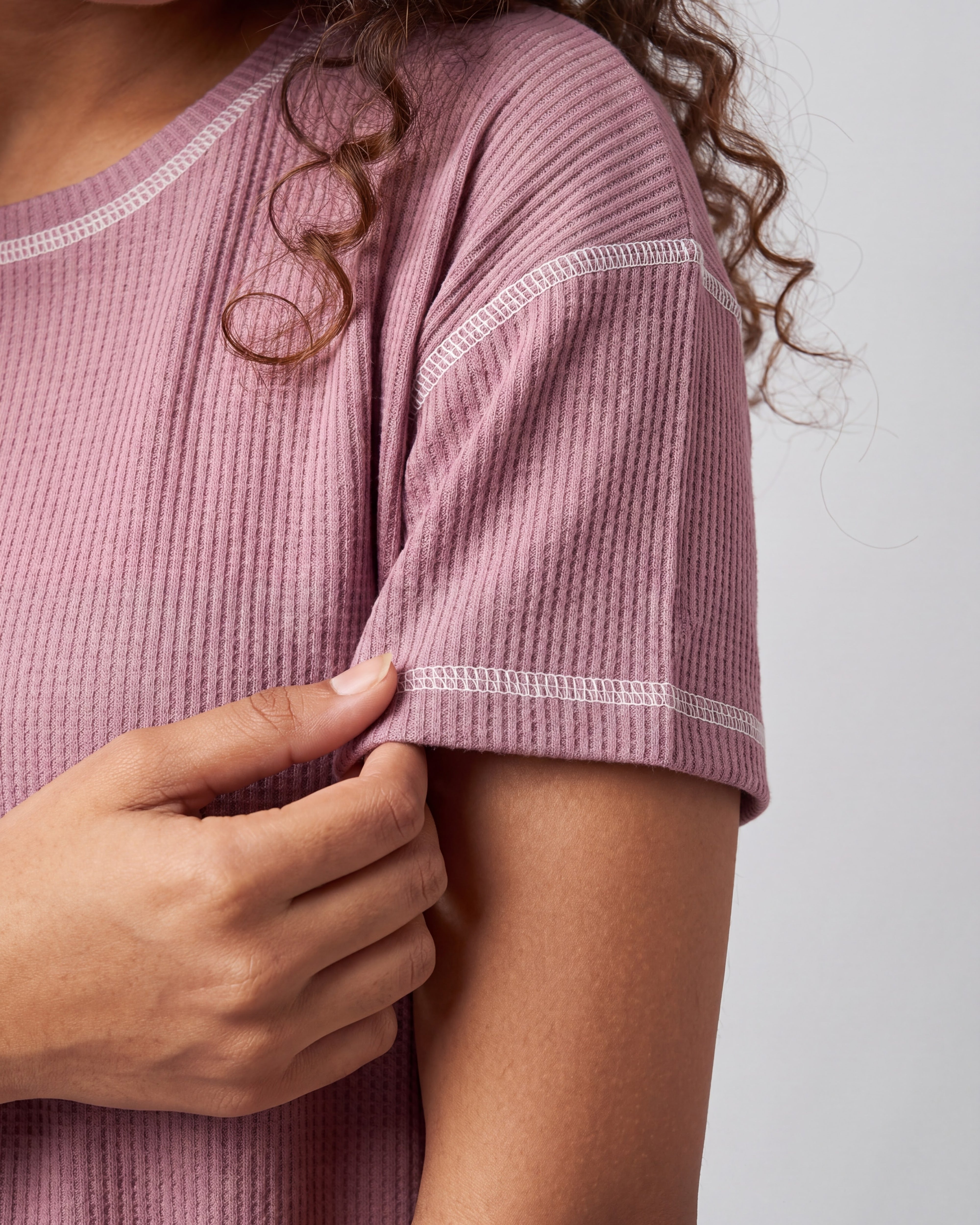 Rose Pink Drop Shoulder Textured Loungewear Set