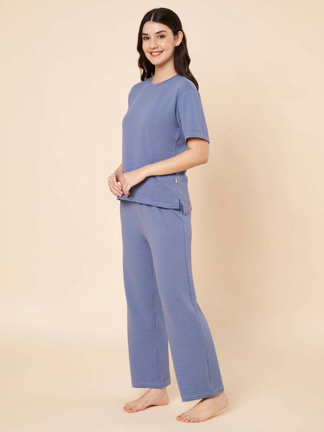 Women’s Mocha Ribbed Cotton Loungewear Set – Drop Shoulder Top & Full-Length Pants