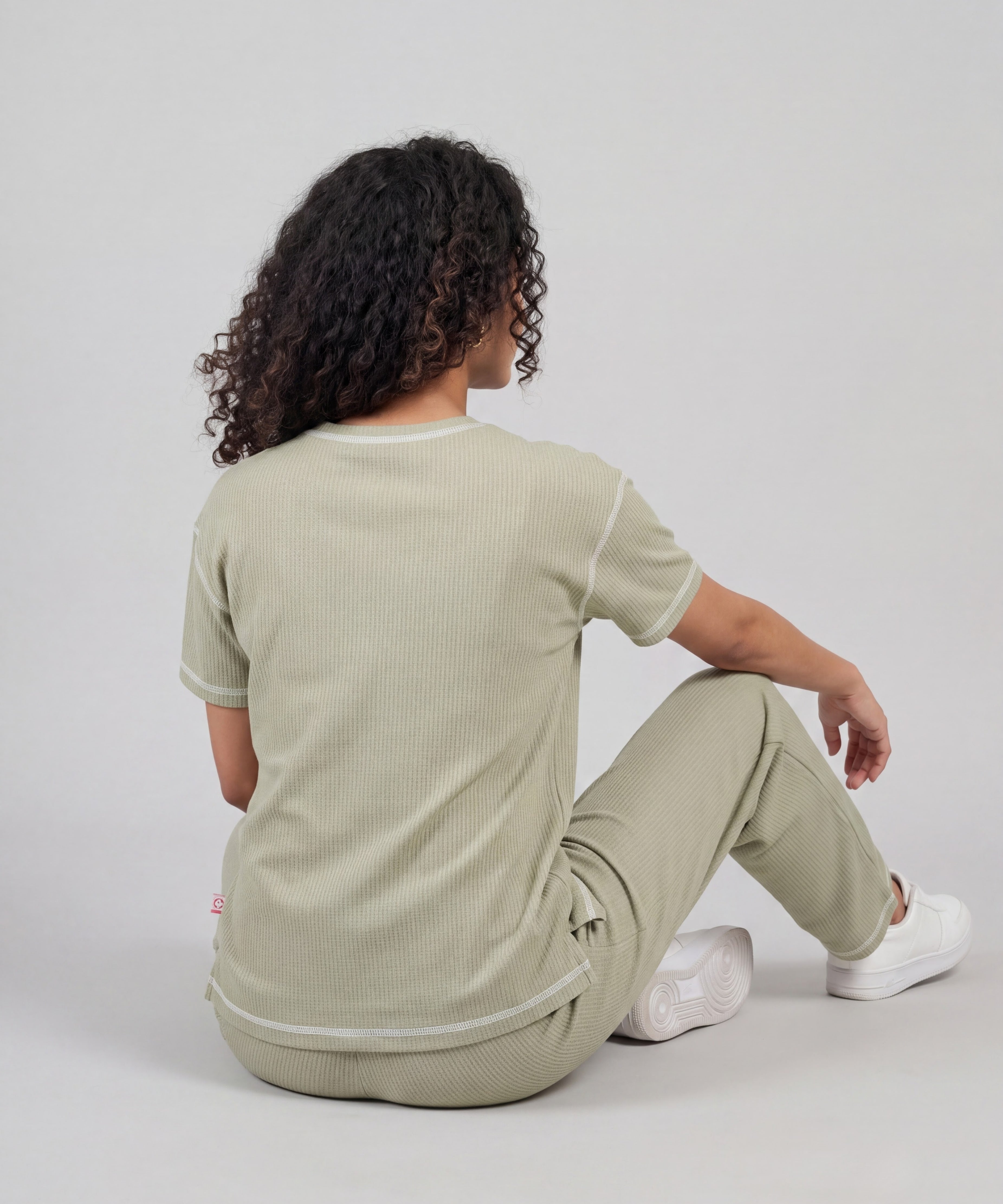 Sage Green Drop Shoulder Textured Loungewear Set