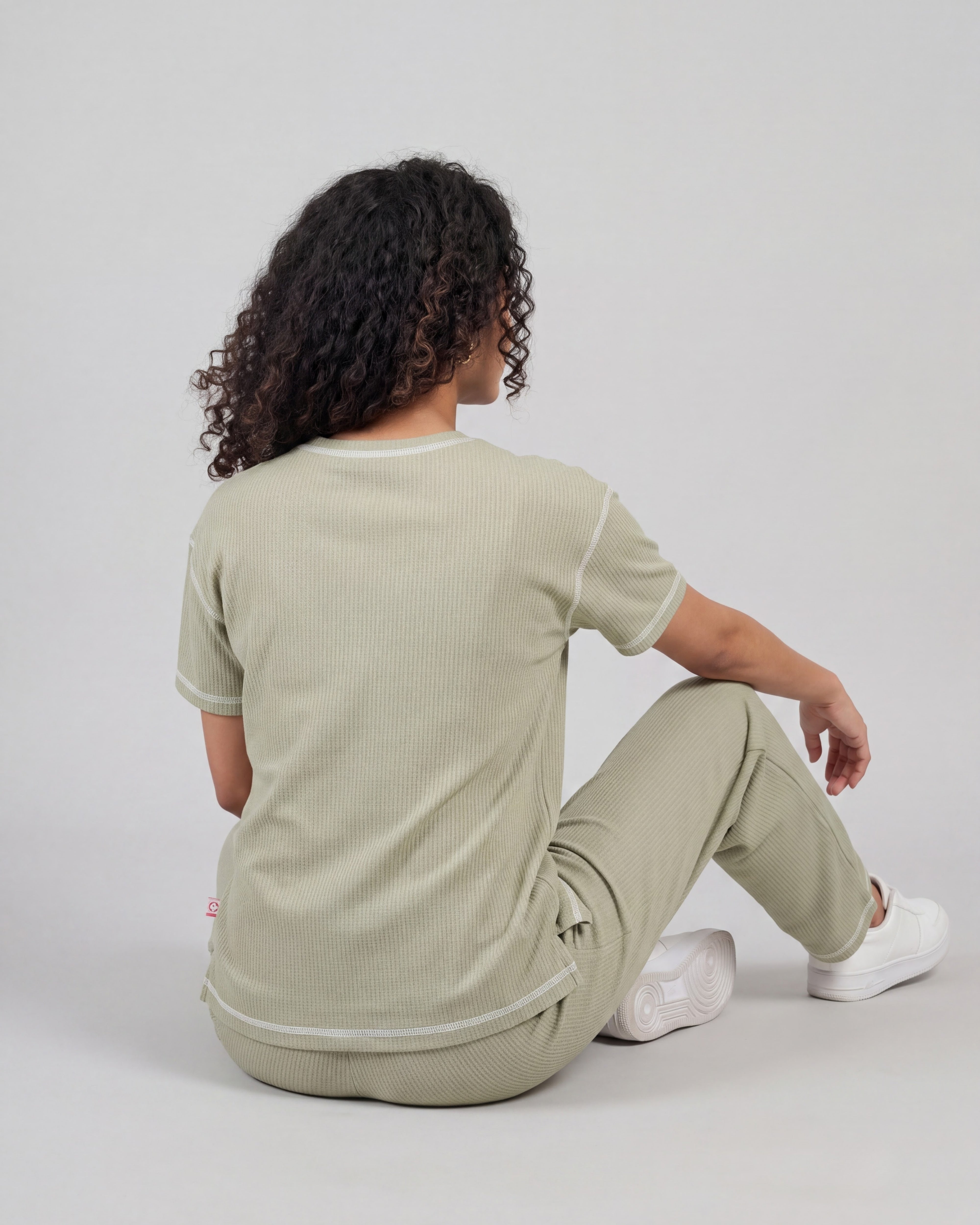 Sage Green Drop Shoulder Textured Loungewear Set