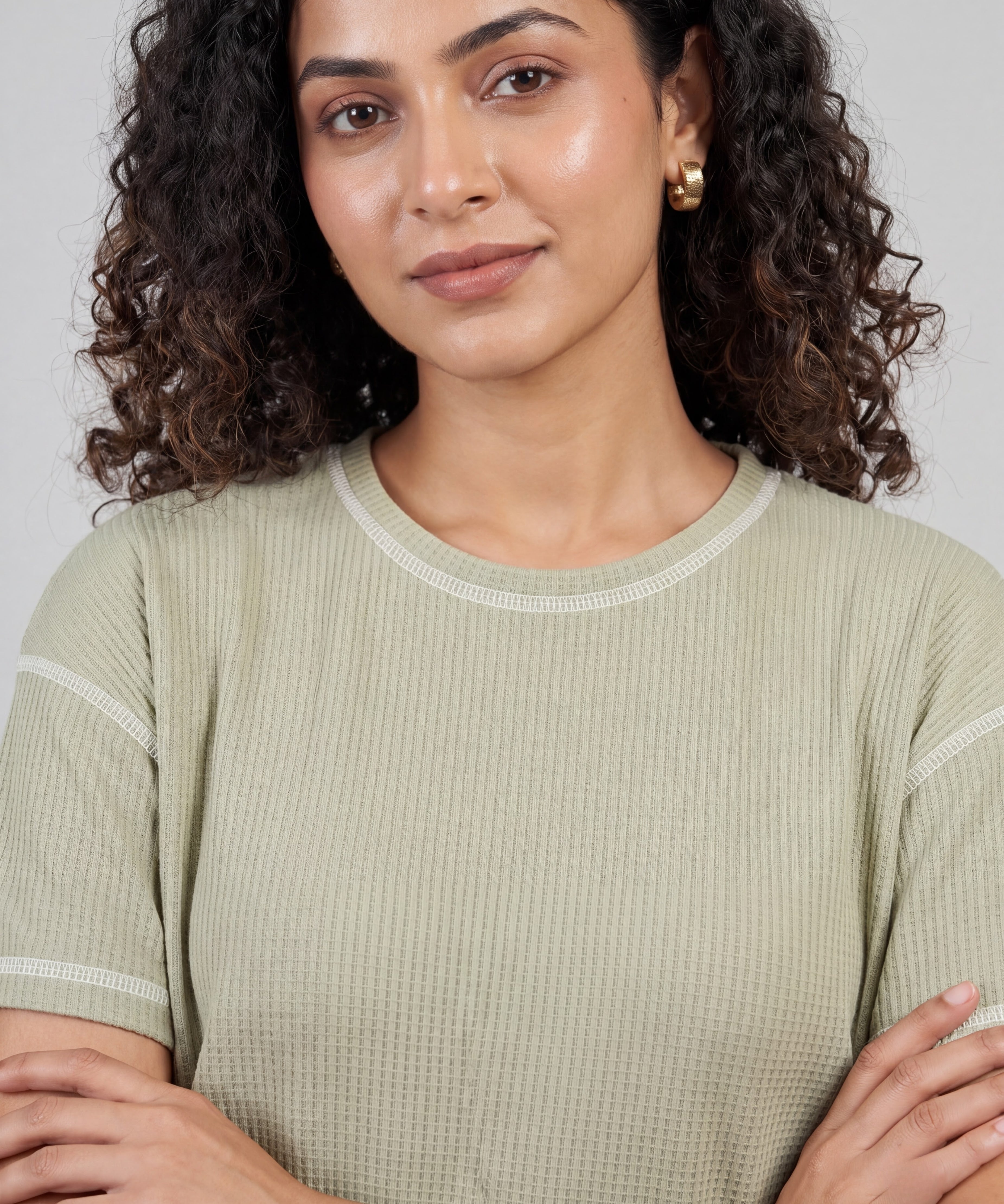 Sage Green Drop Shoulder Textured Loungewear Set