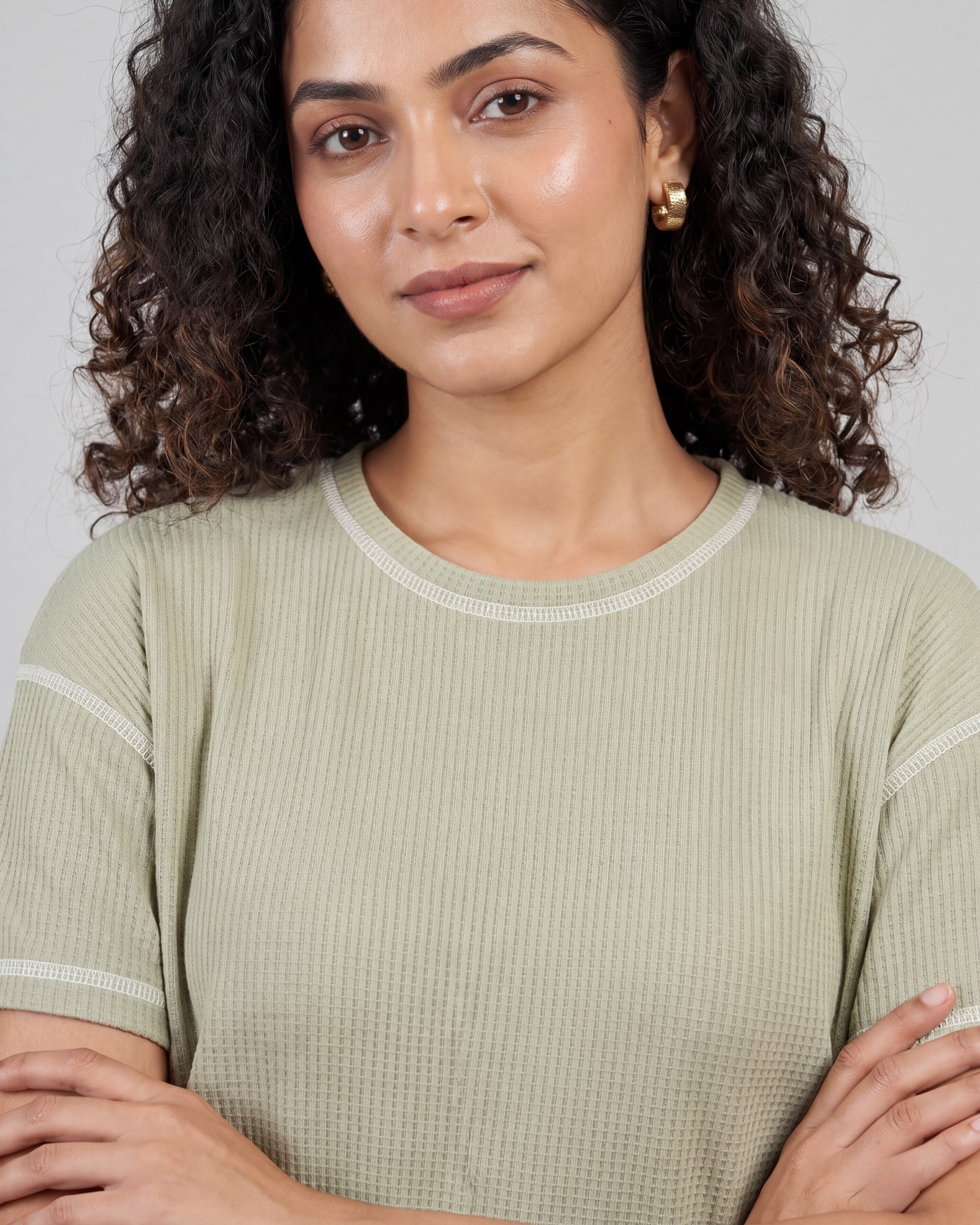 Sage Green Drop Shoulder Textured Loungewear Set