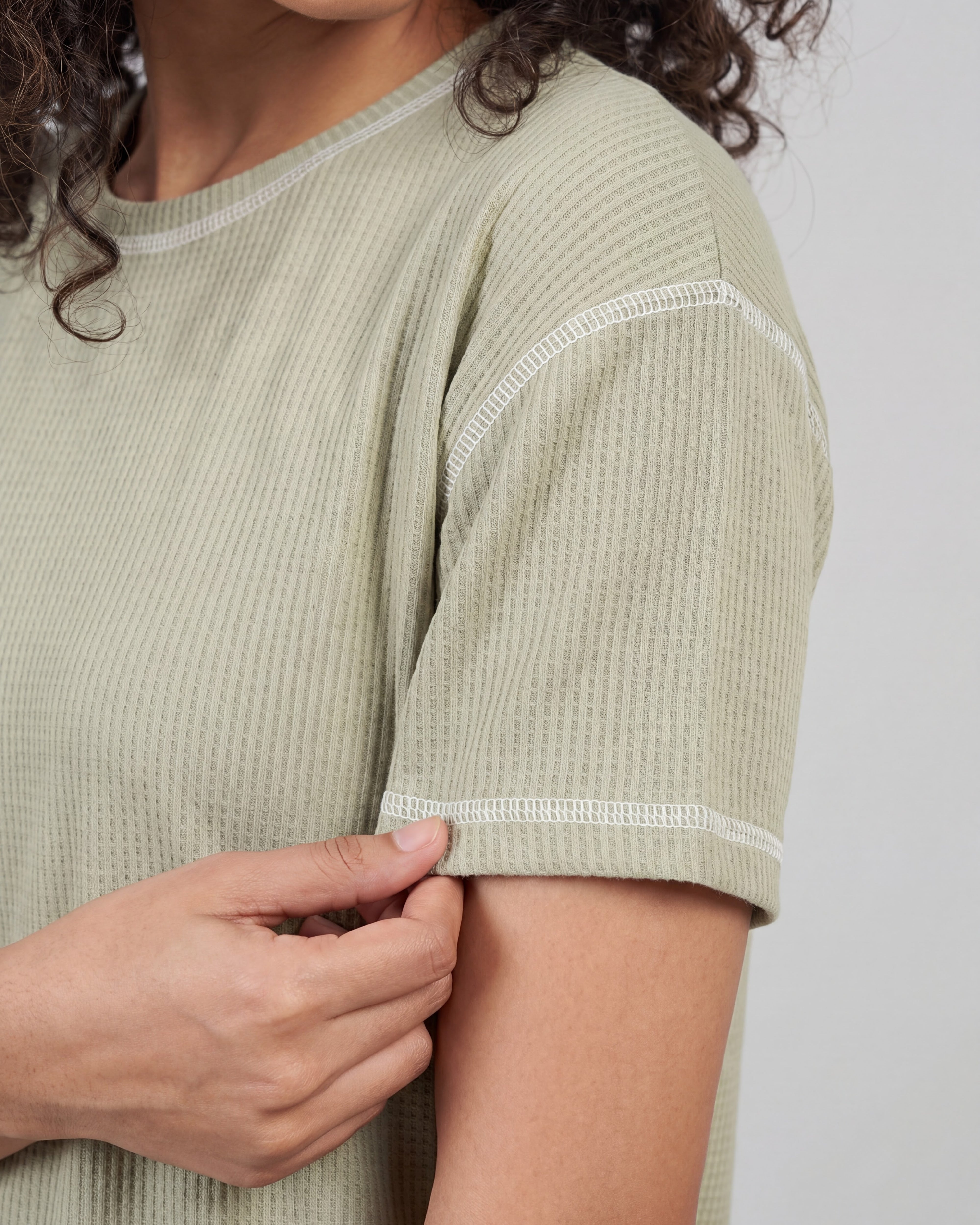 Sage Green Drop Shoulder Textured Loungewear Set