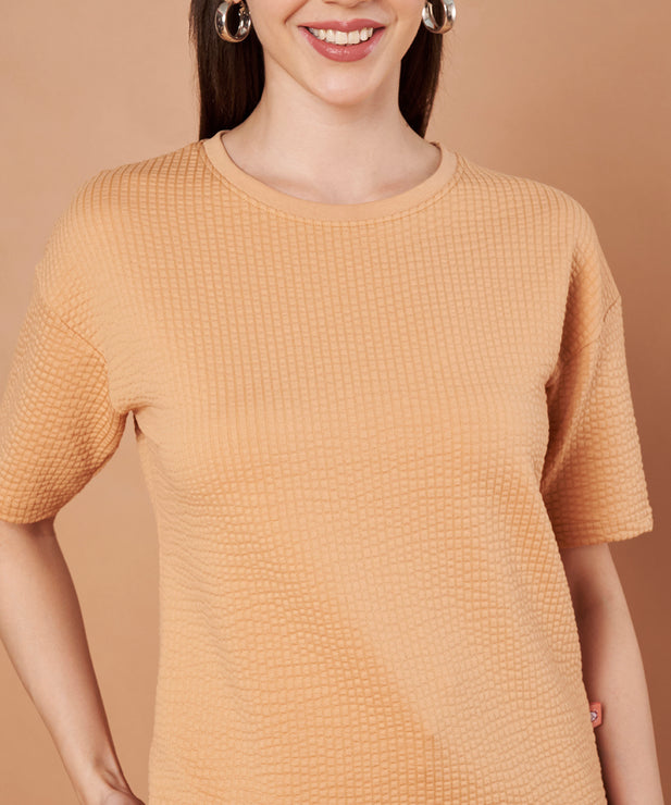 Women’s Waffle Knit Co-ord Lounge Set – Peach Beige