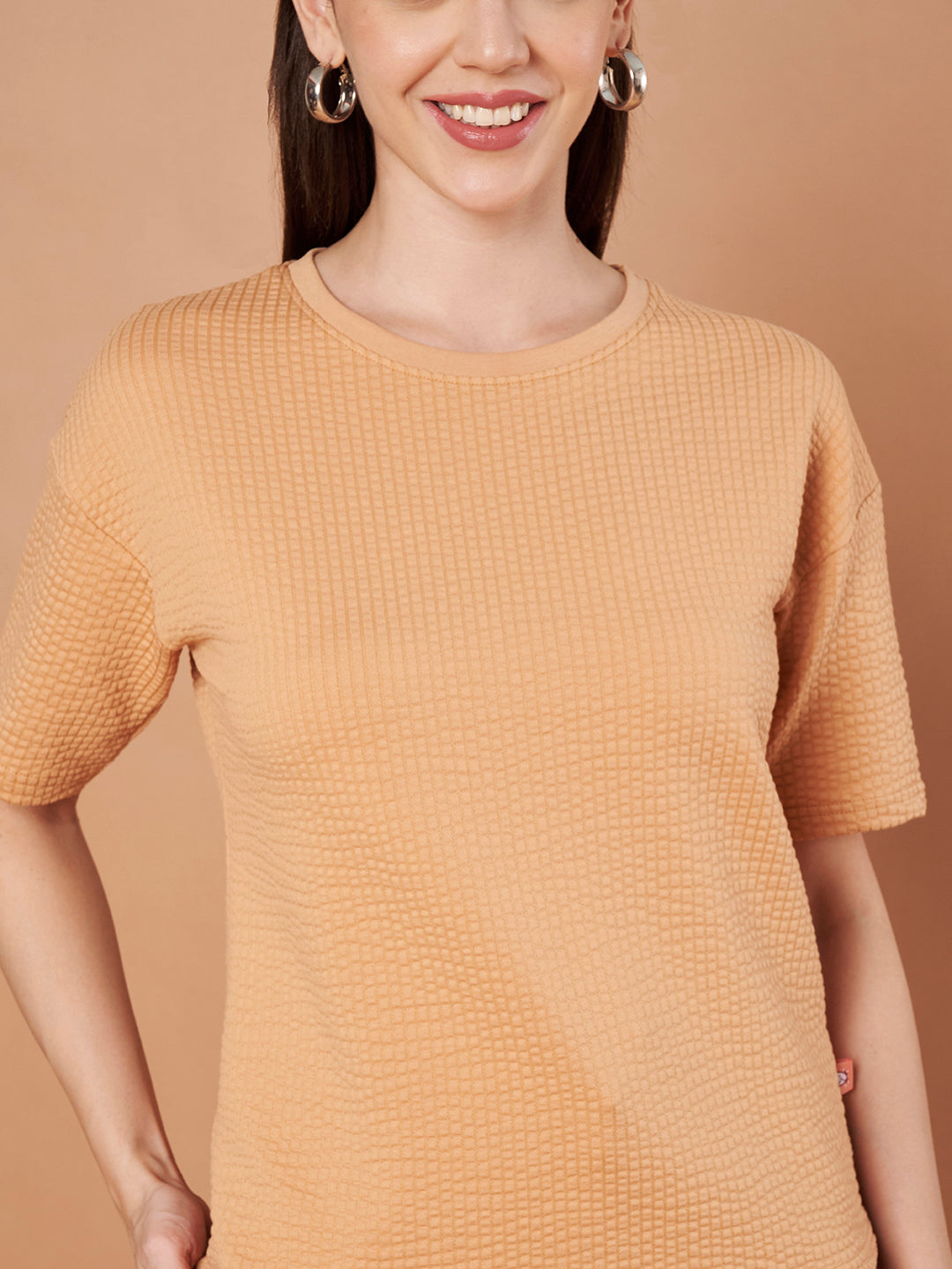 Women’s Waffle Knit Co-ord Lounge Set – Peach Beige