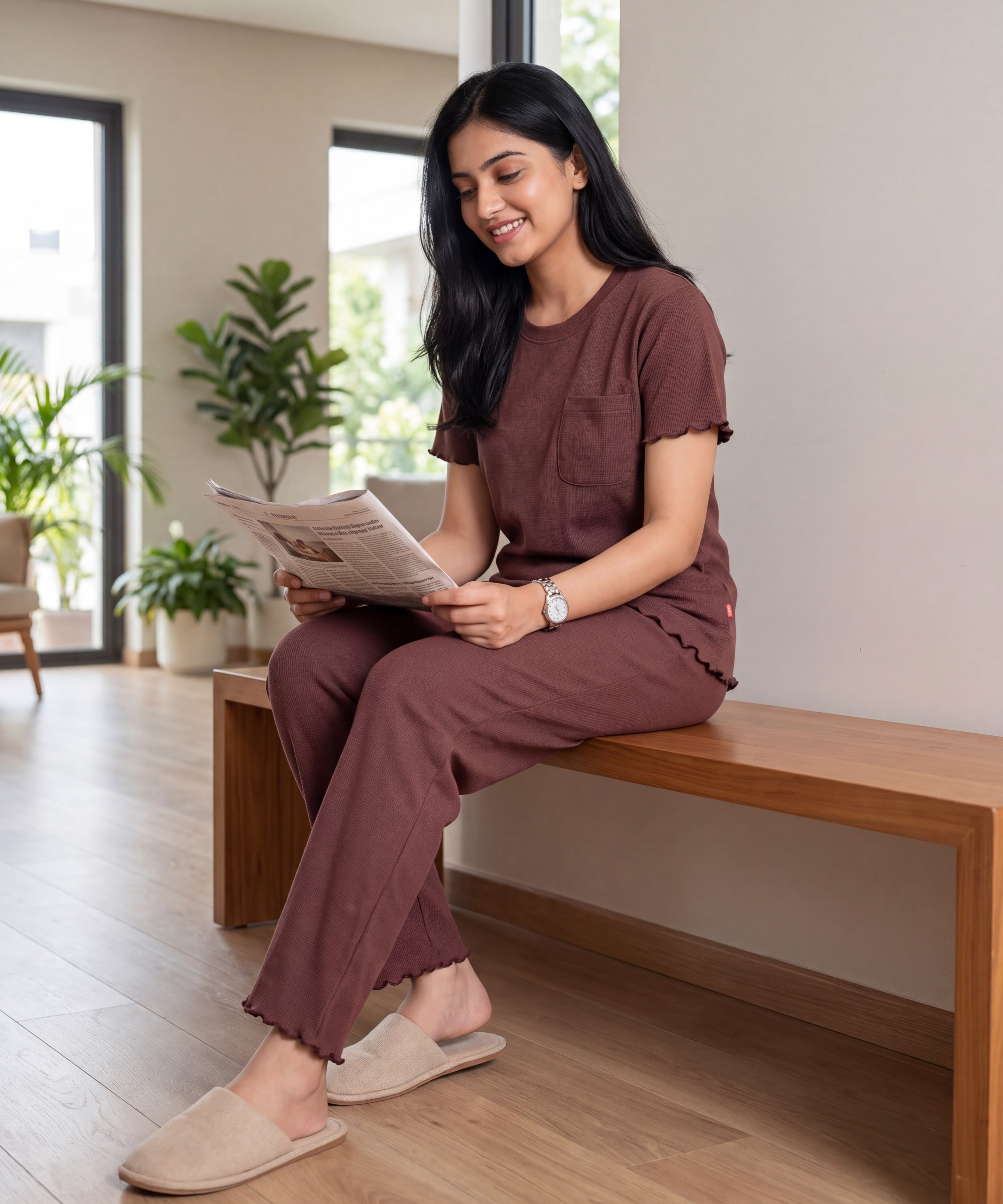 Women’s Premium Waffle Loungewear Set - Maroon