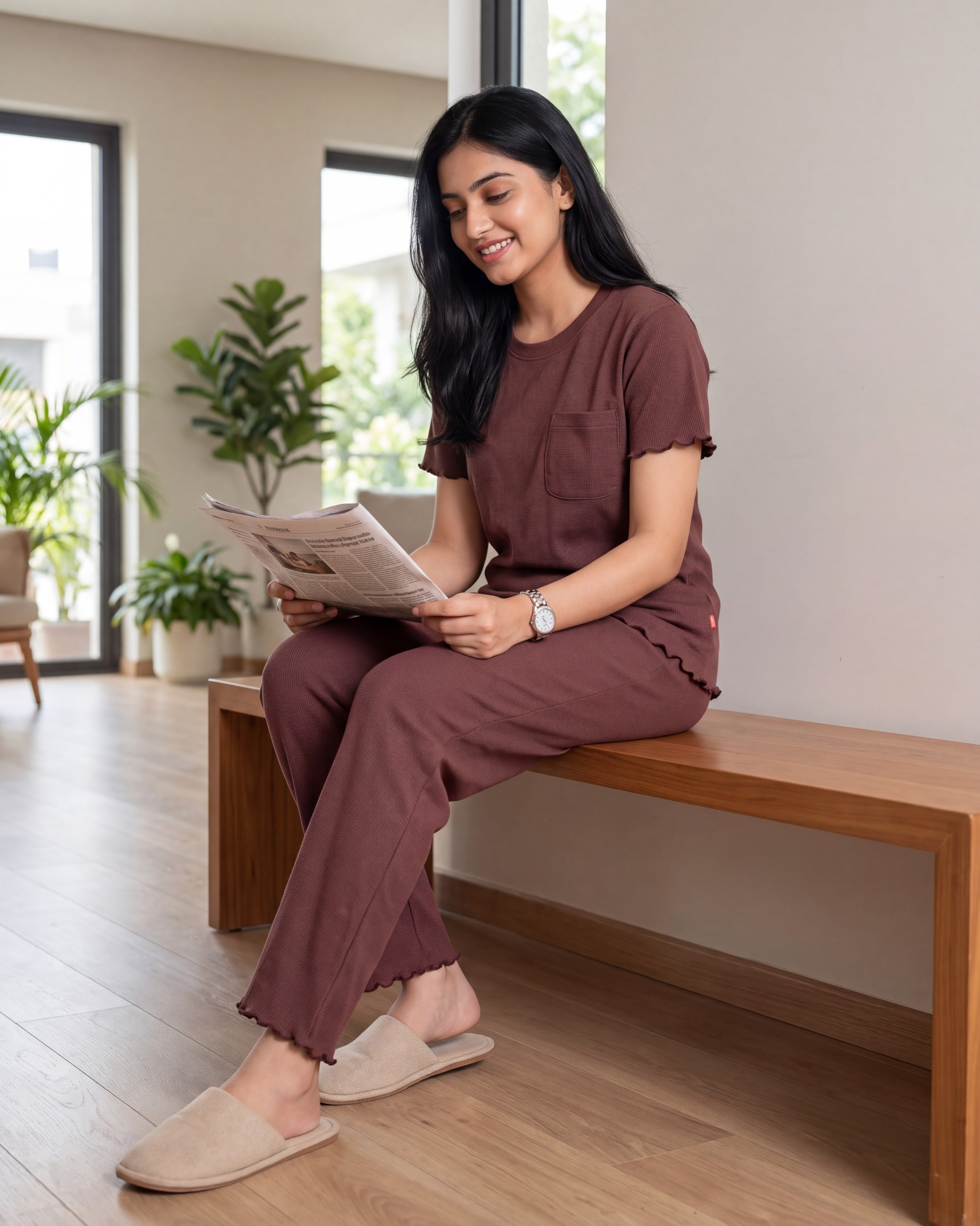 Women’s Premium Waffle Loungewear Set - Maroon