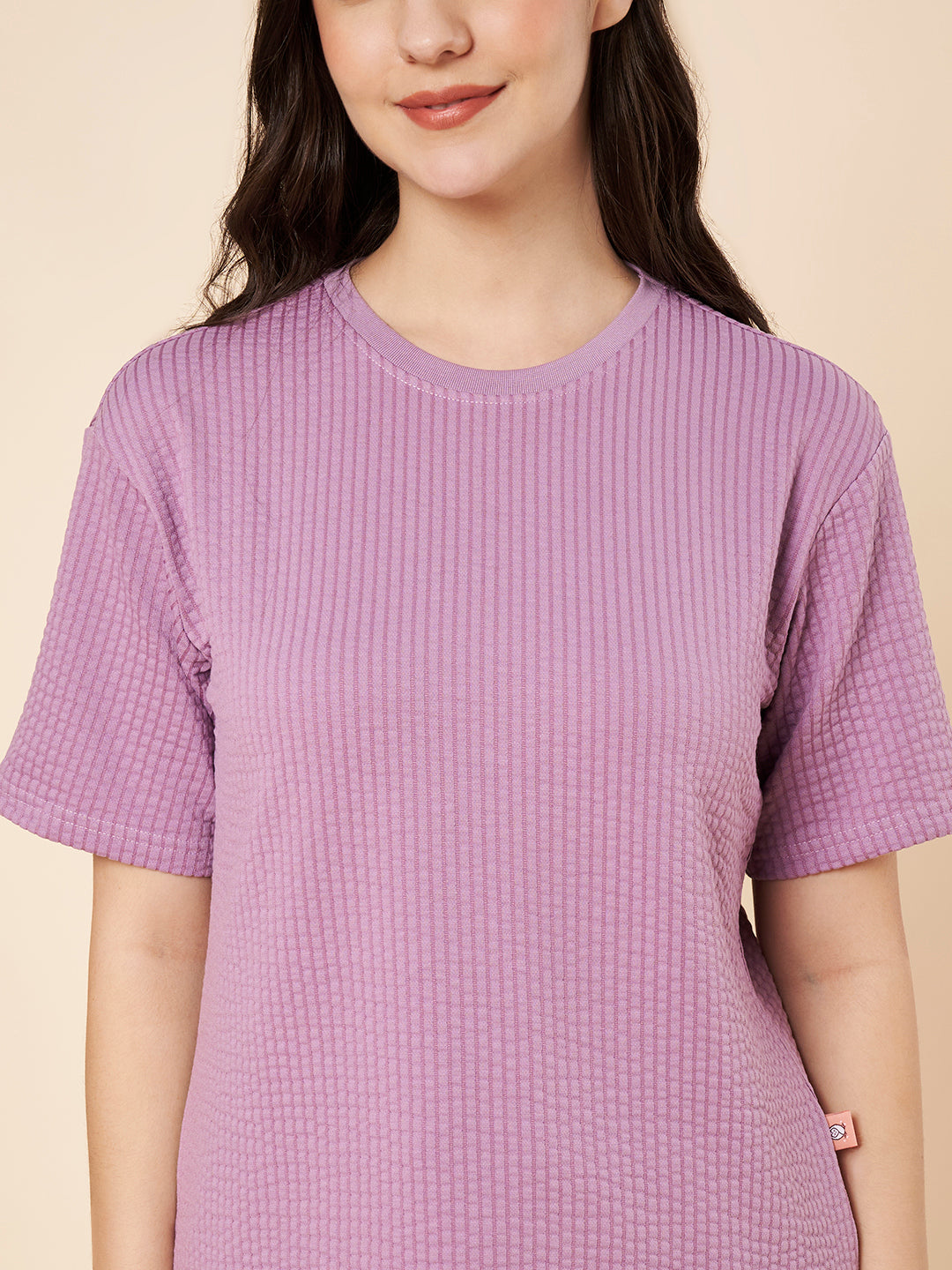 Women’s Lavender Ribbed Cotton Loungewear Set – Drop Shoulder Top & Full-Length Pants