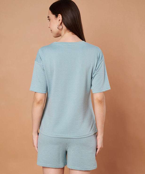 Women’s Blue Waffle Knit Co-ord Lounge Set