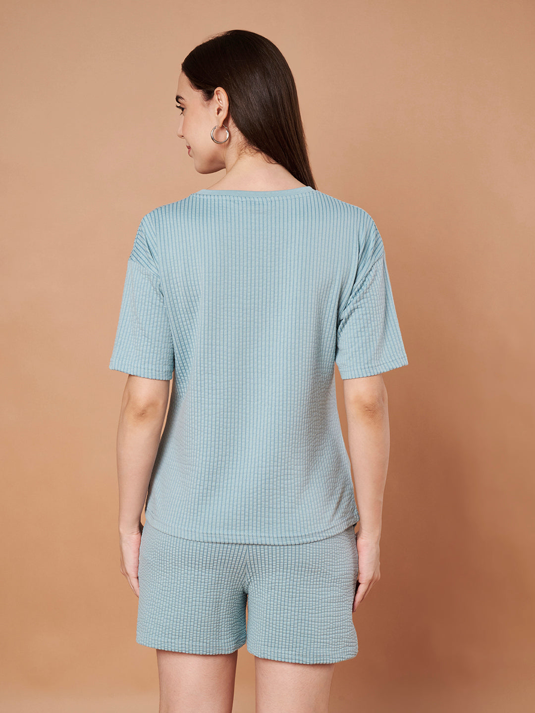 Women’s Blue Waffle Knit Co-ord Lounge Set