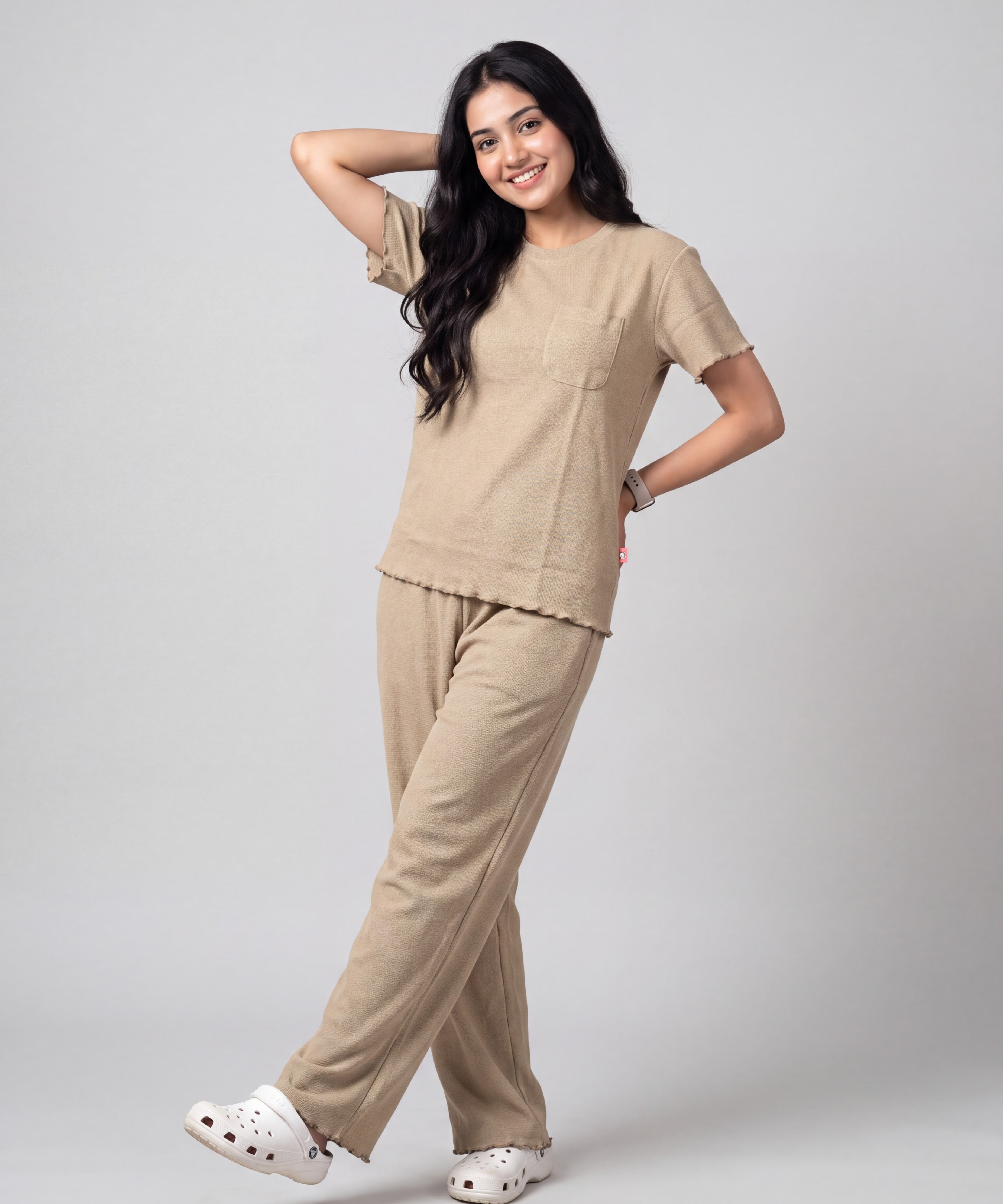 Women’s Premium Waffle Loungewear Set - Beige