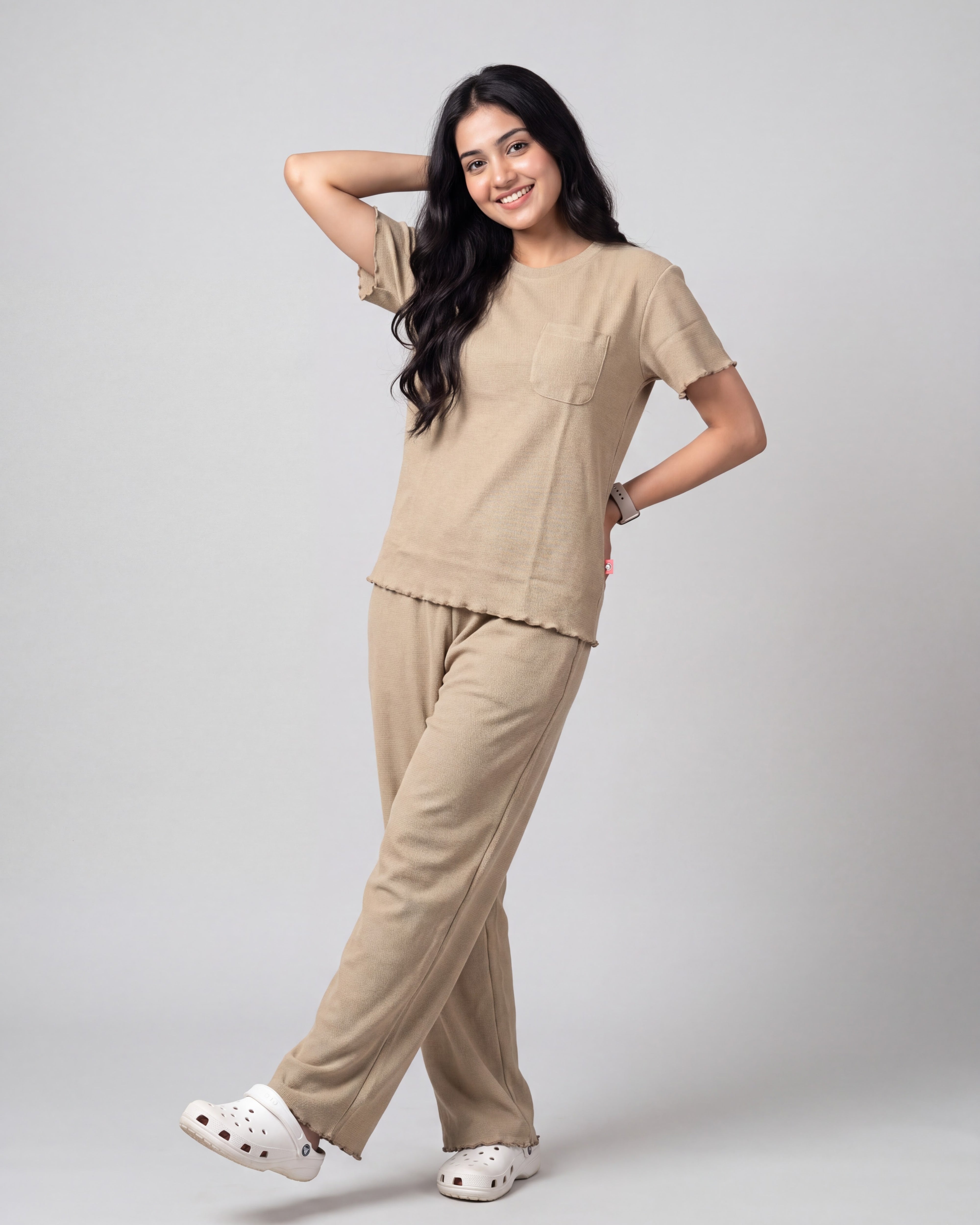 Women’s Premium Waffle Loungewear Set - Beige