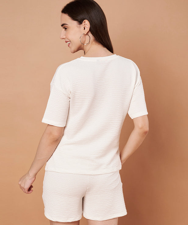 Women’s Ivory White Textured Lounge Co-ord Set | Nightwear & Casual Loungewear