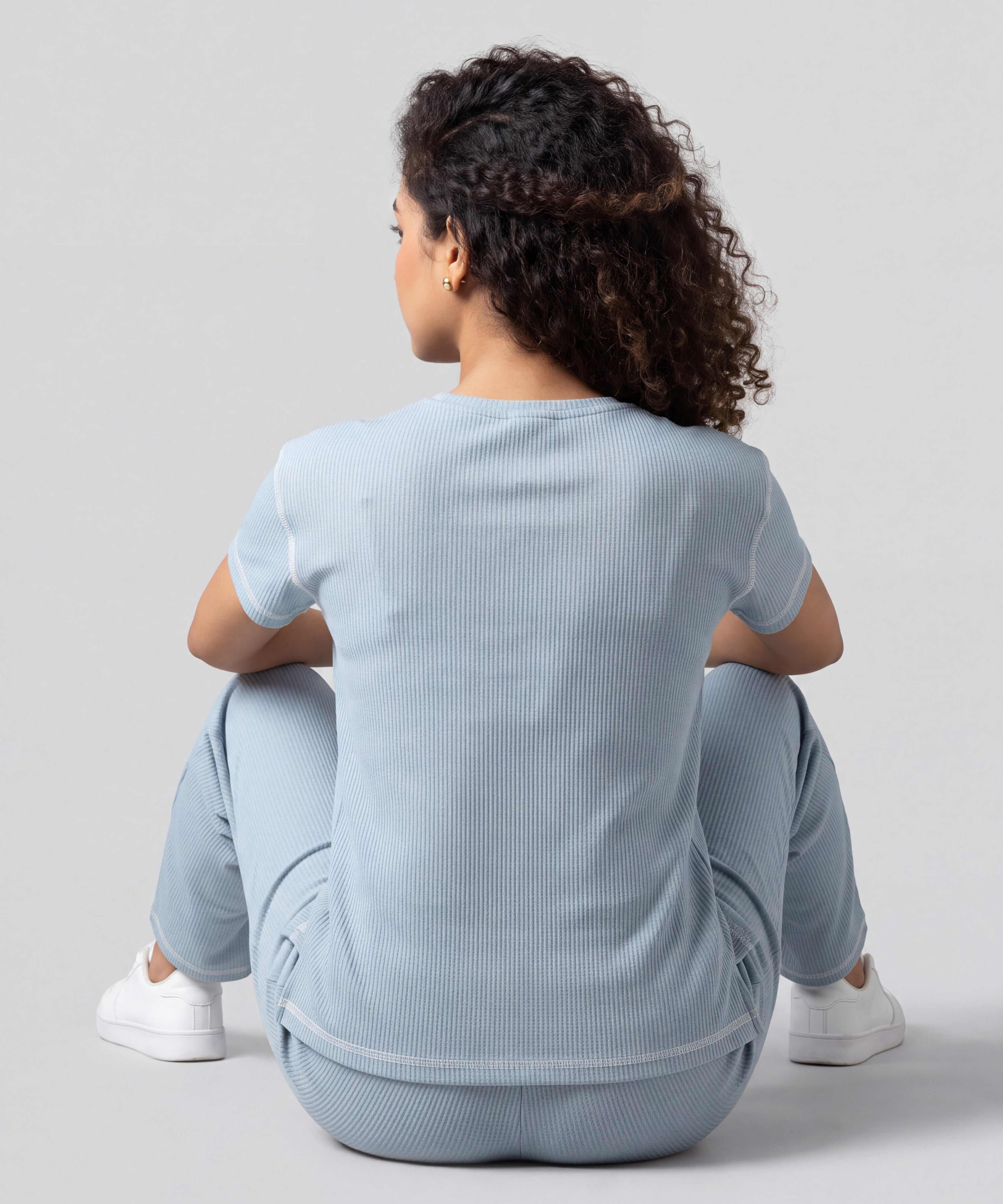 Powder Blue Drop Shoulder Textured Loungewear Set