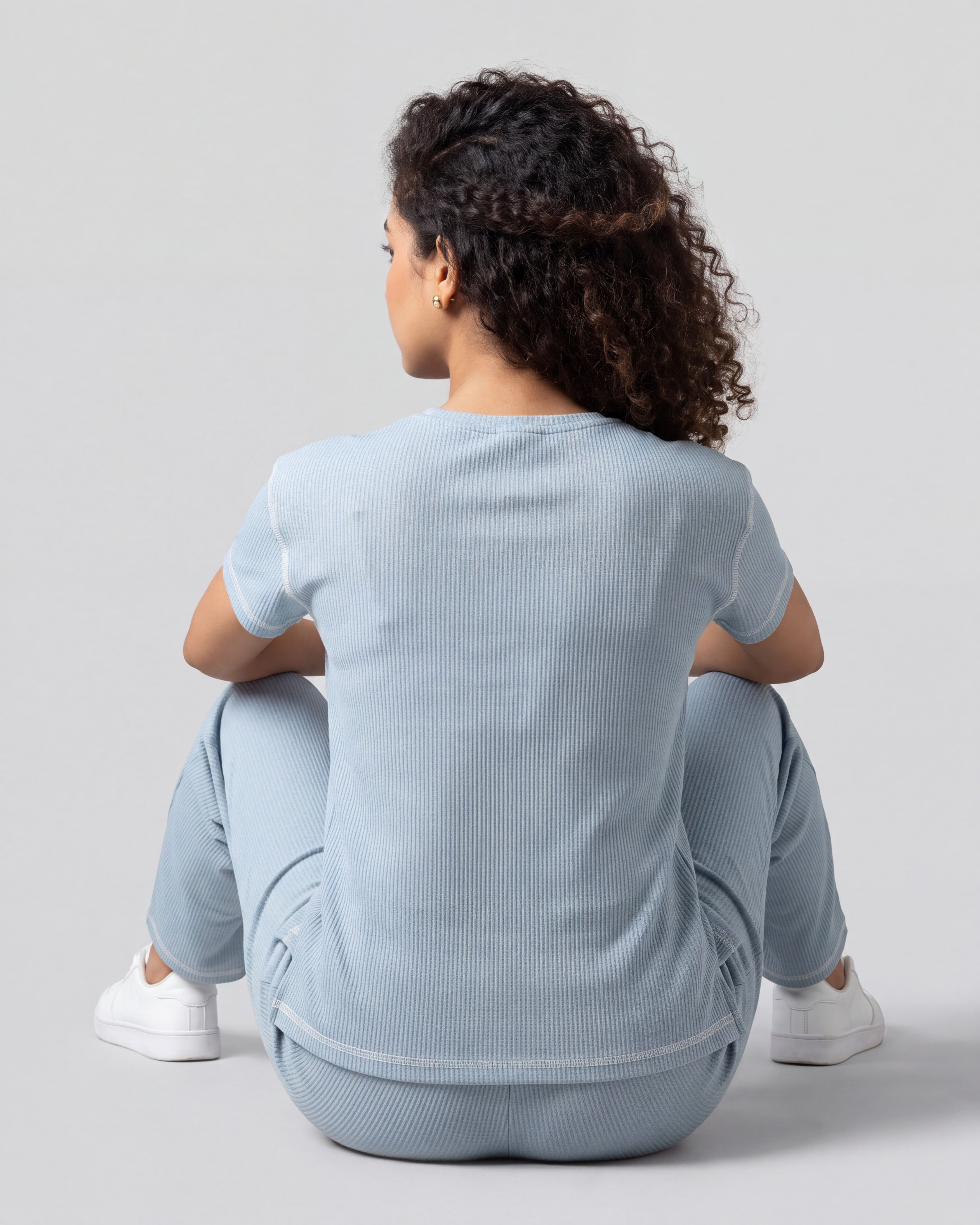 Powder Blue Drop Shoulder Textured Loungewear Set