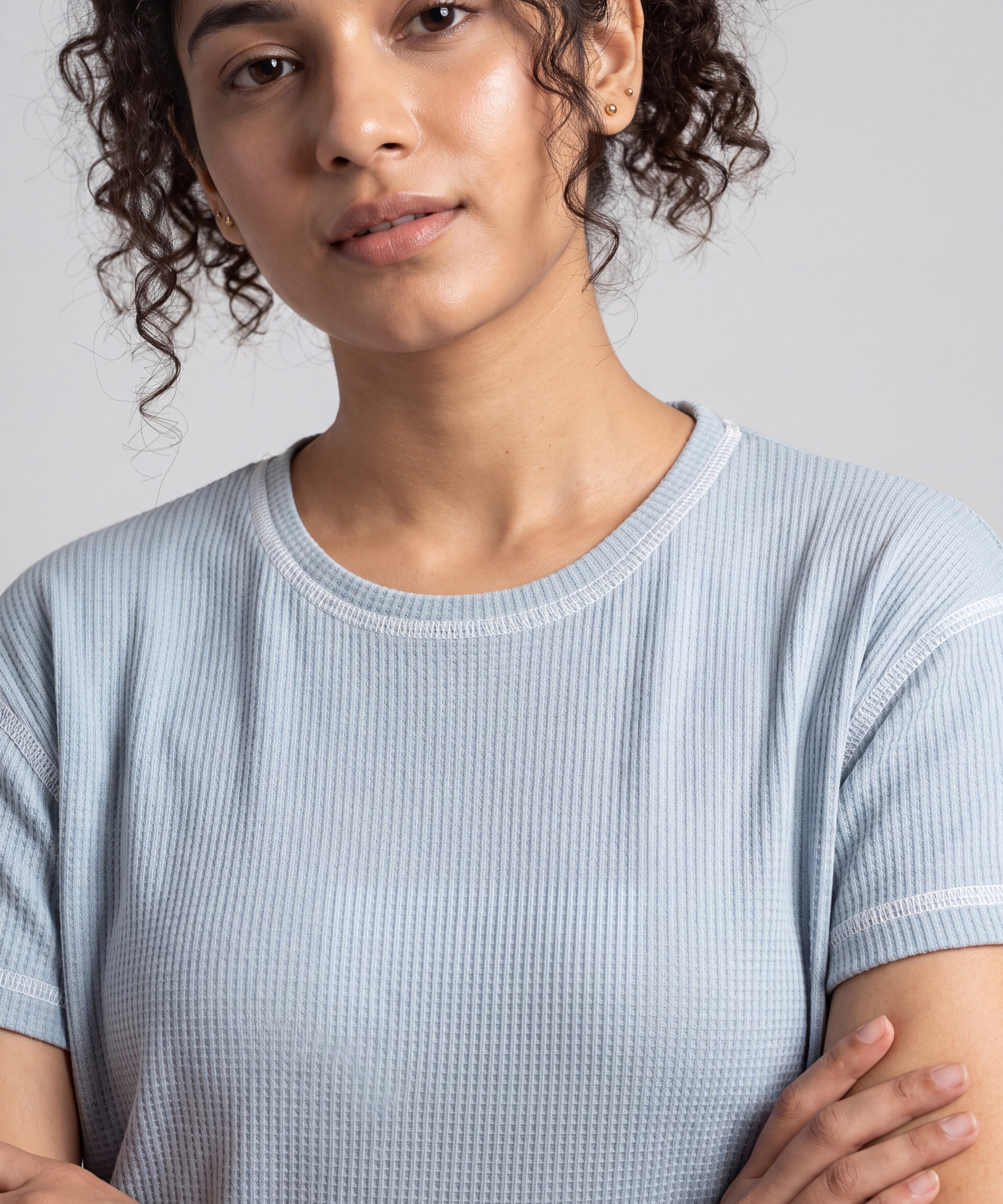 Powder Blue Drop Shoulder Textured Loungewear Set