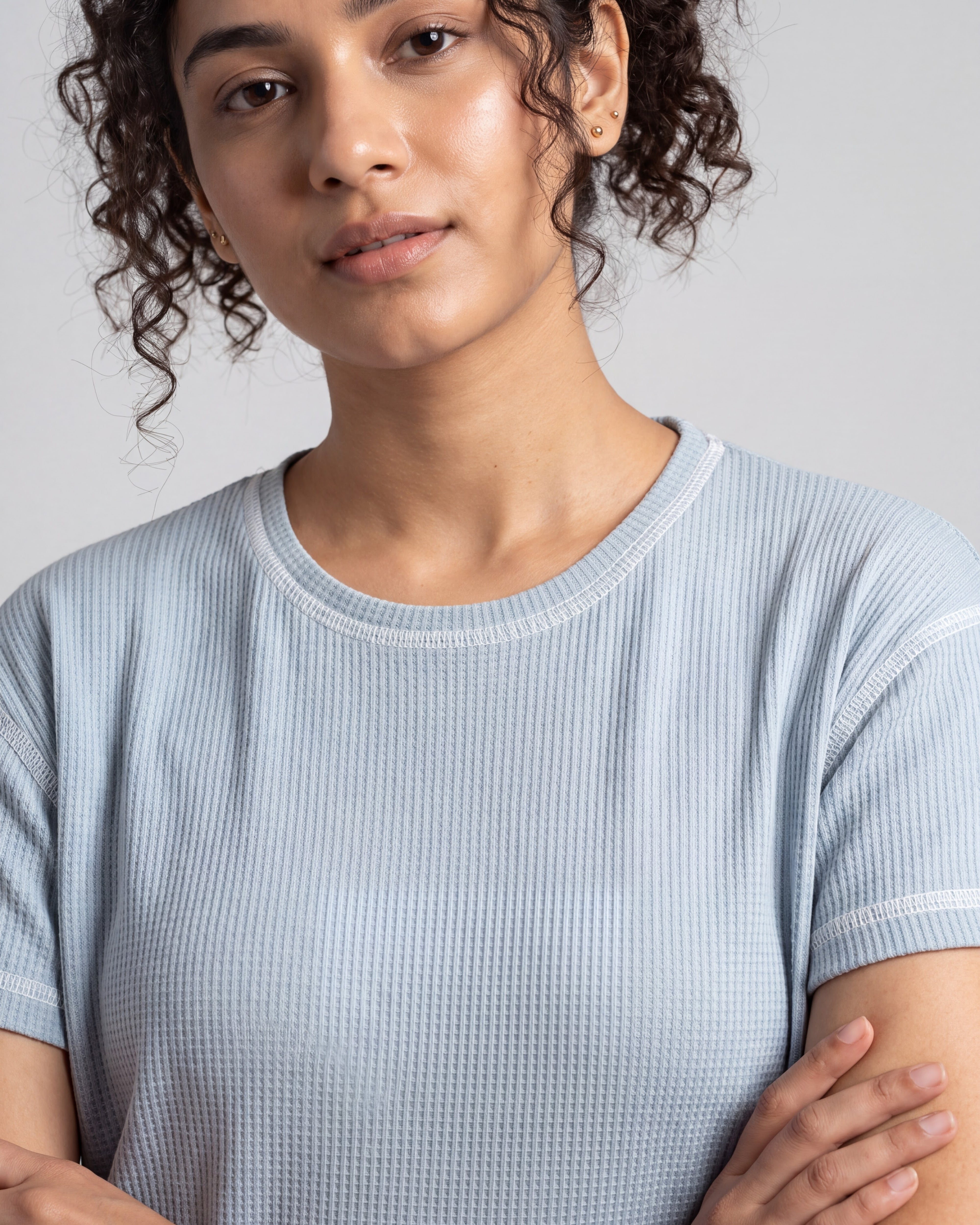 Powder Blue Drop Shoulder Textured Loungewear Set