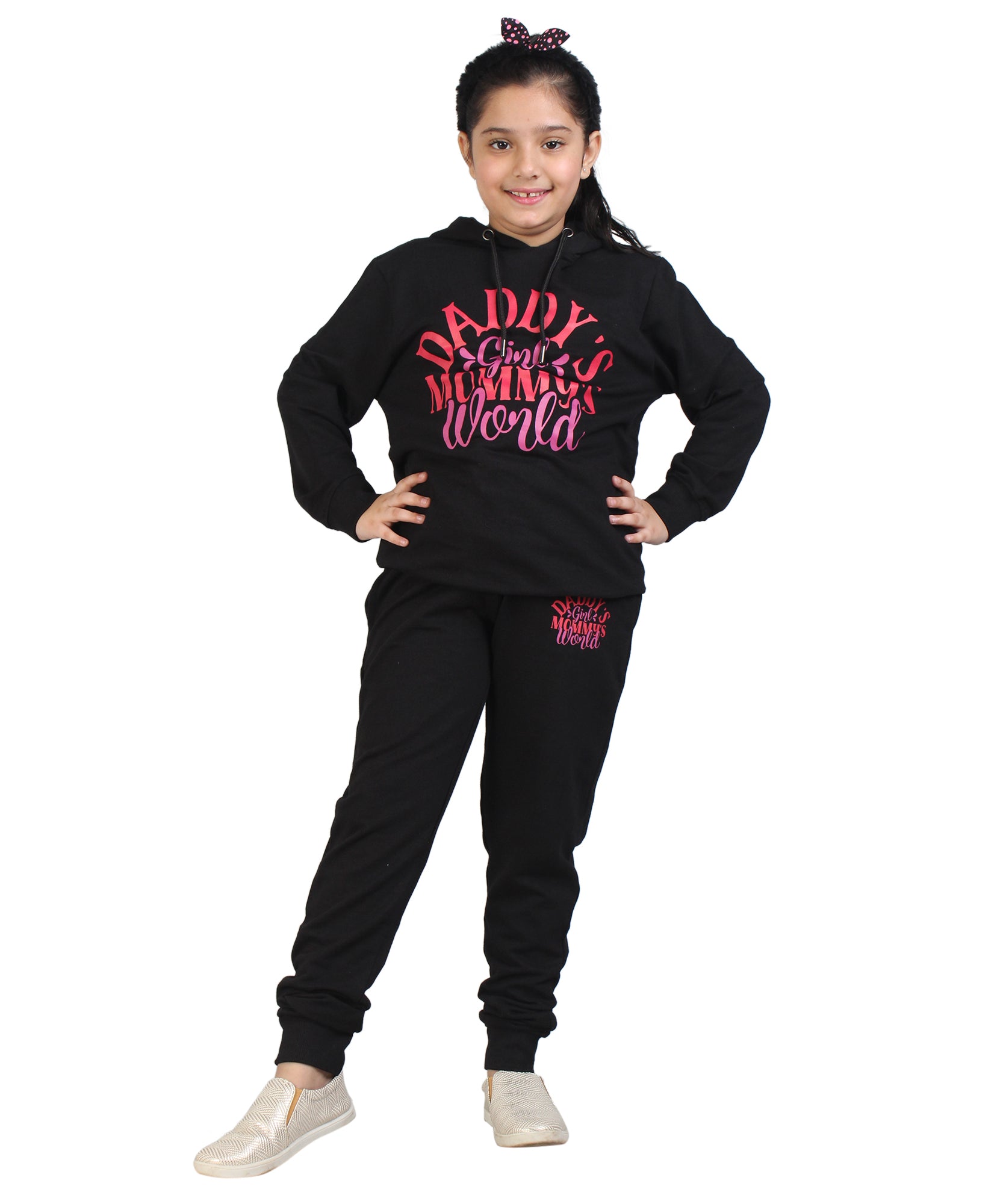 Kids' "Daddy's Girl Mommy's World" Black Hoodie Set - Adorable Family Matching Outfit