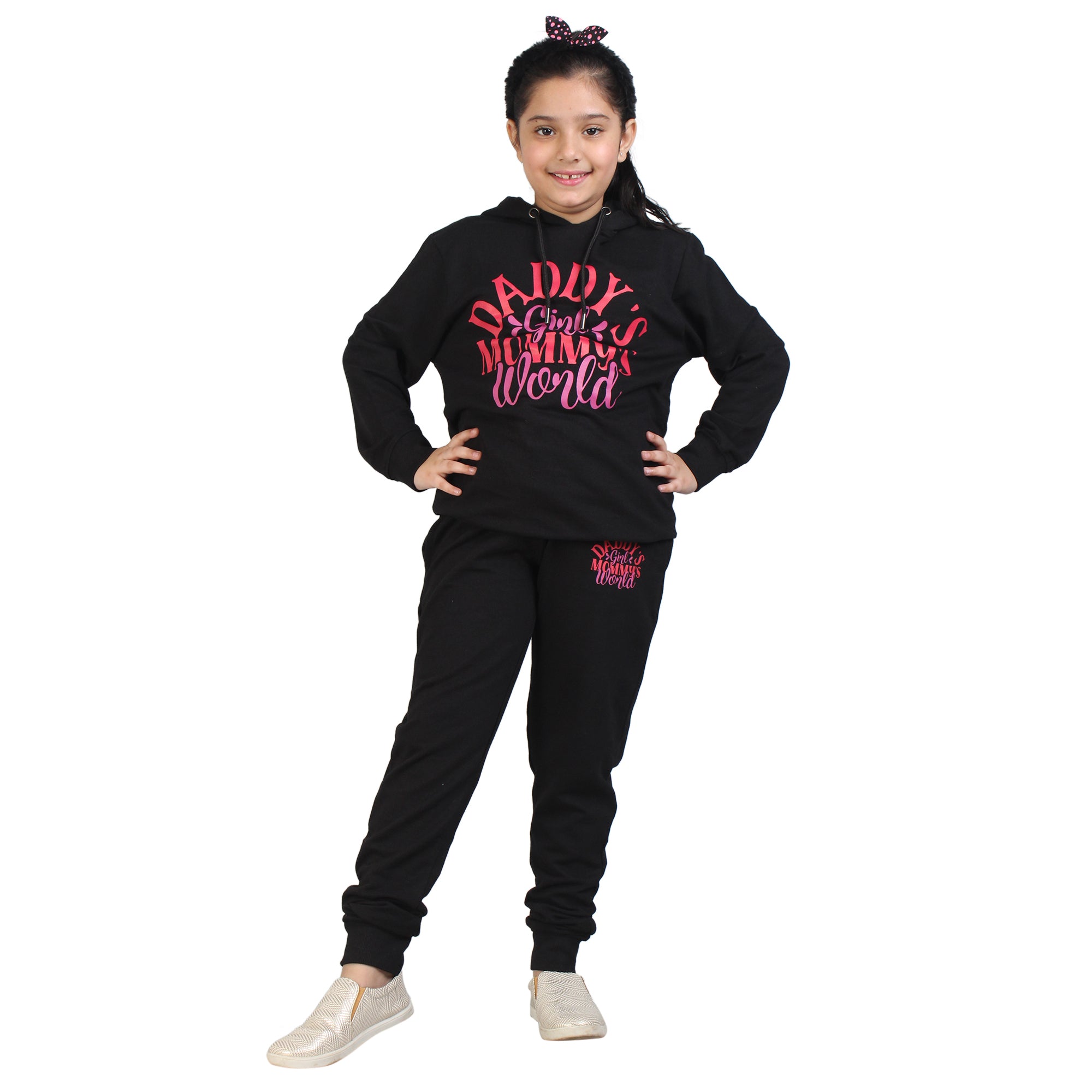 Kids' "Daddy's Girl Mommy's World" Black Hoodie Set - Adorable Family Matching Outfit