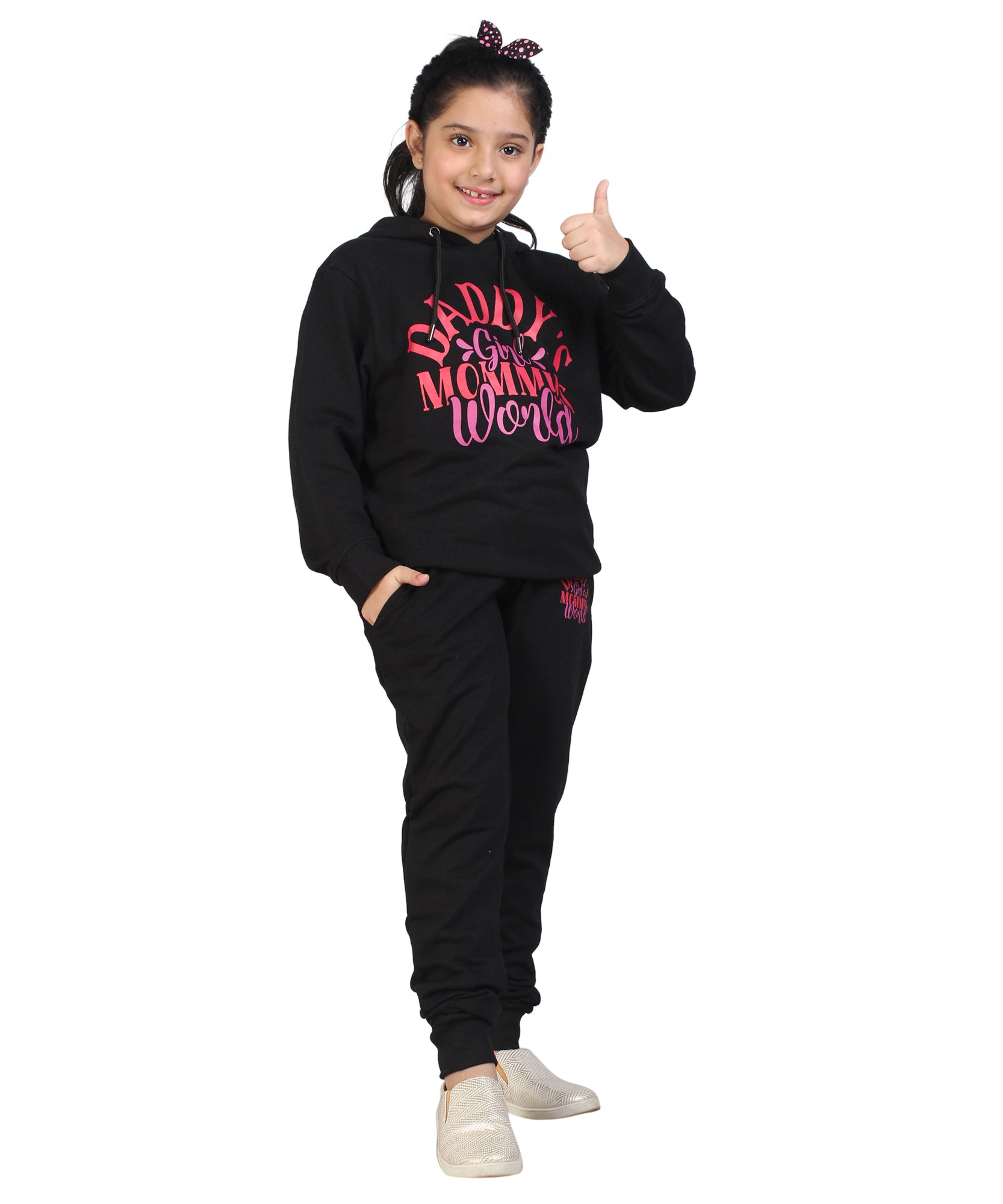 Kids' "Daddy's Girl Mommy's World" Black Hoodie Set - Adorable Family Matching Outfit